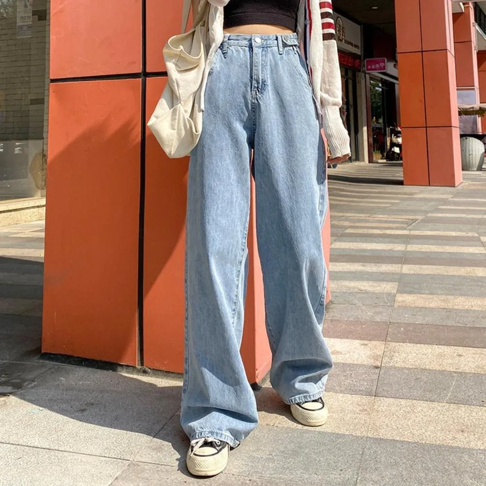 High Waist Wide Leg Denim Street-wear Vintage Straight Jeans