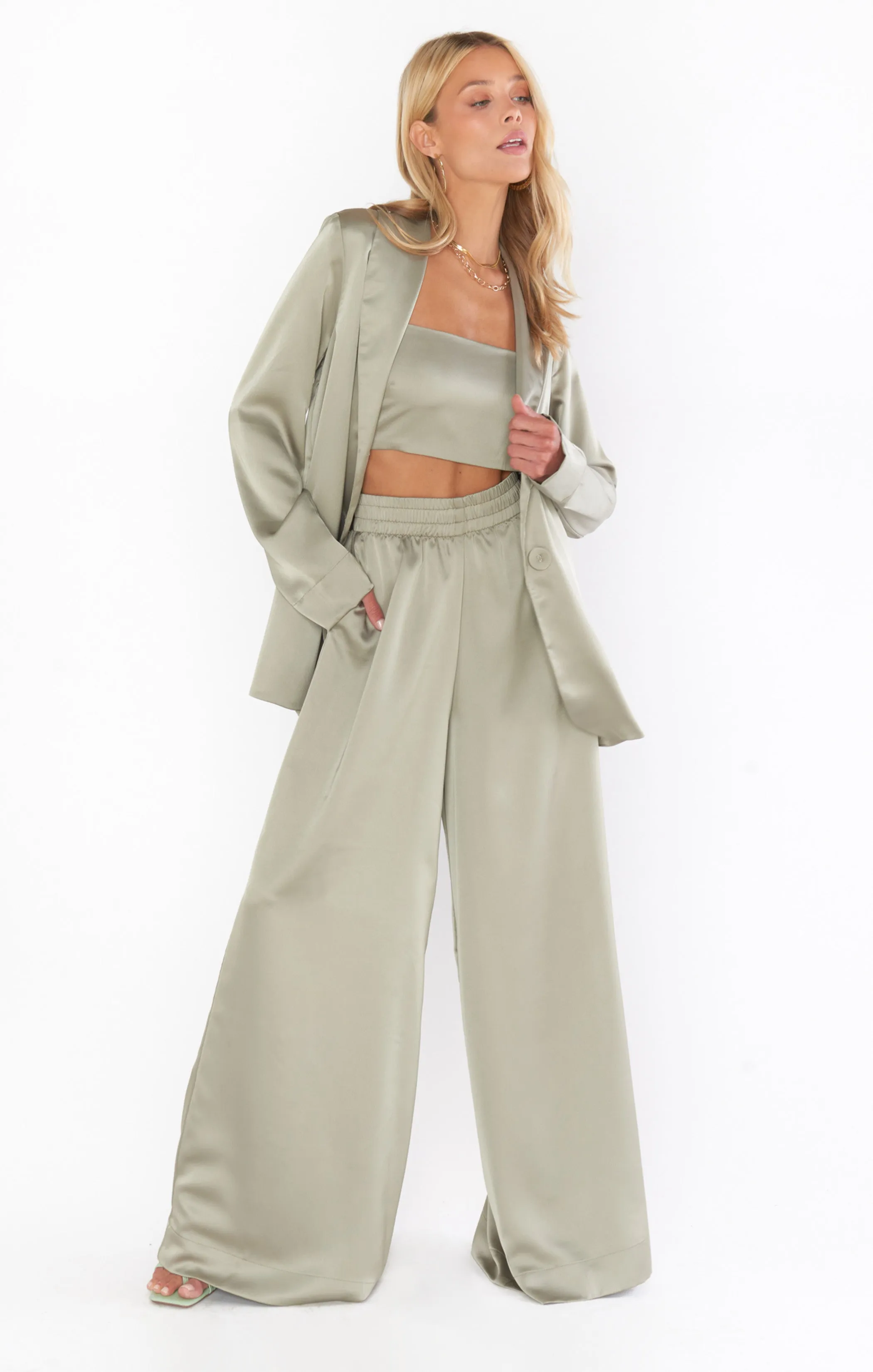 Irwin Pants ~ Moss Green Luxe Satin