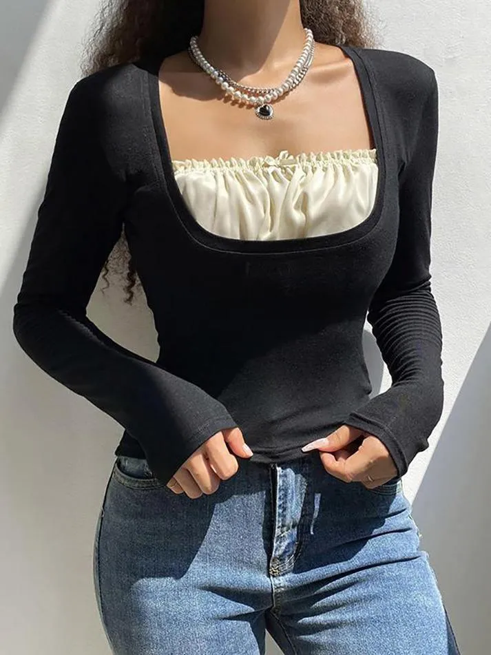 Joskaa Square collar Lace Crop Top