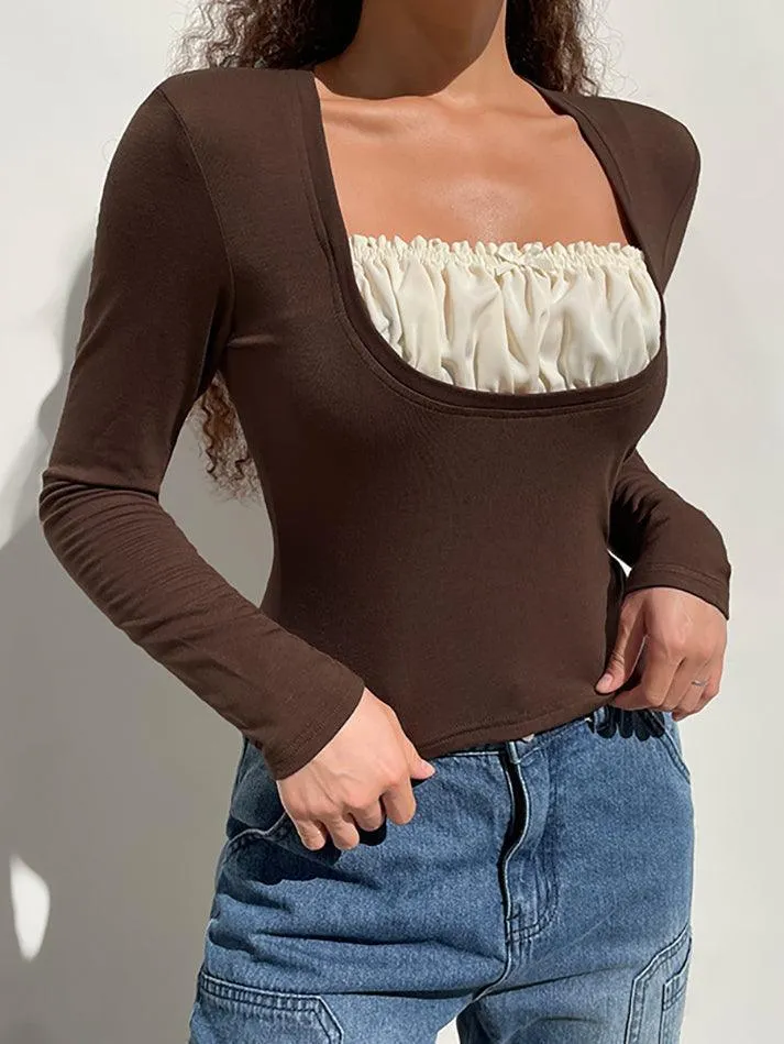 Joskaa Square collar Lace Crop Top