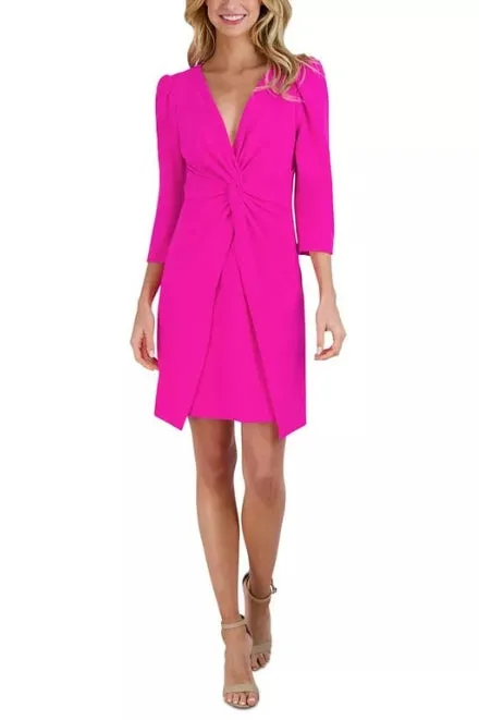 Julia Jordan Puffed-Shoulder Twist-Front Crepe Dress