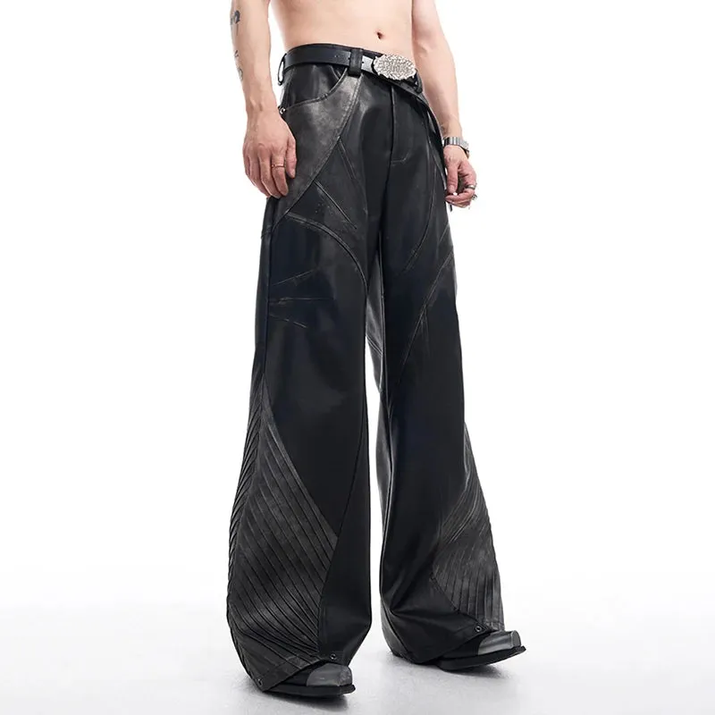 Leather Double Layer Patchwork Pants Set