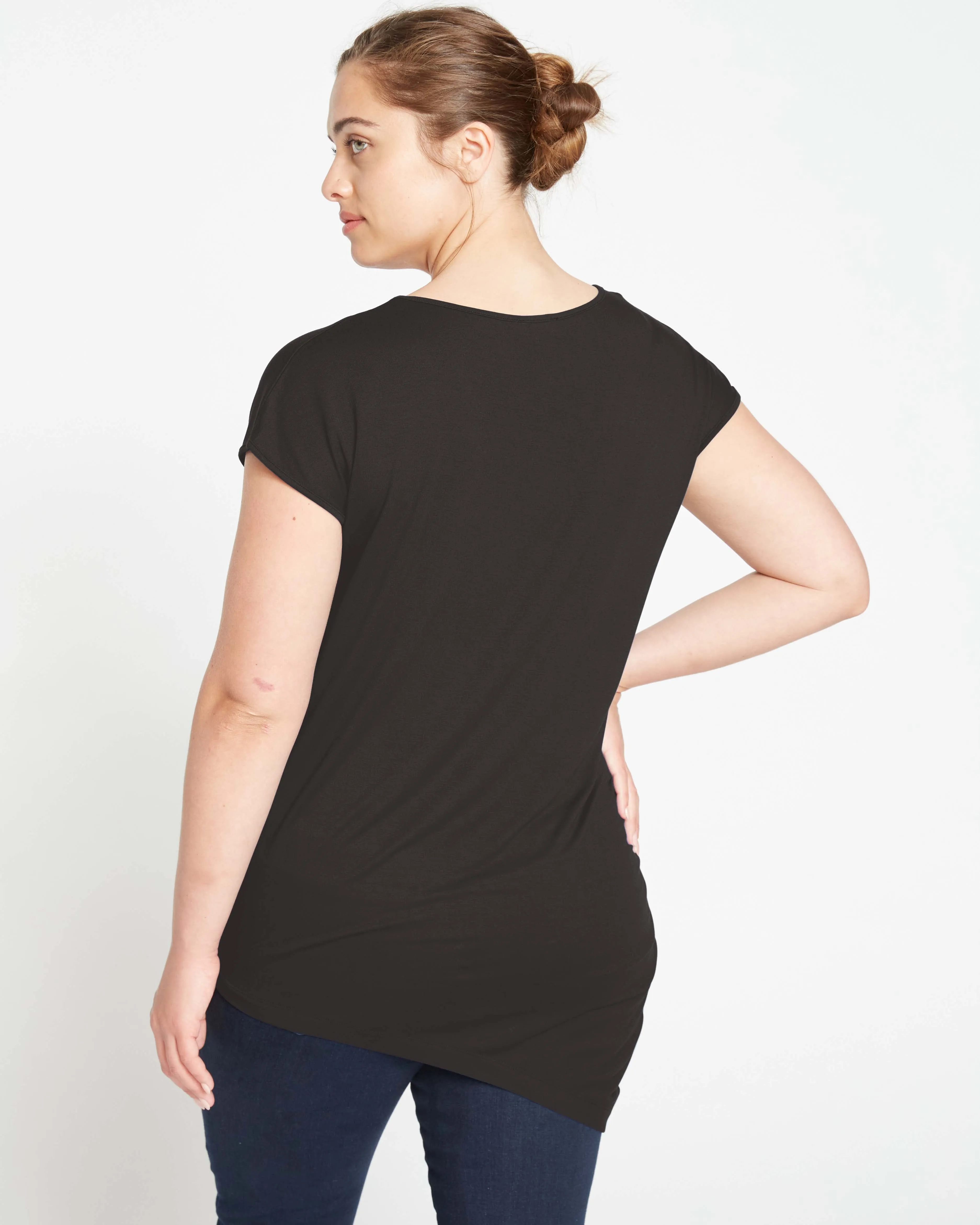 Liquid Jersey V-Neck Genevette Top - Black