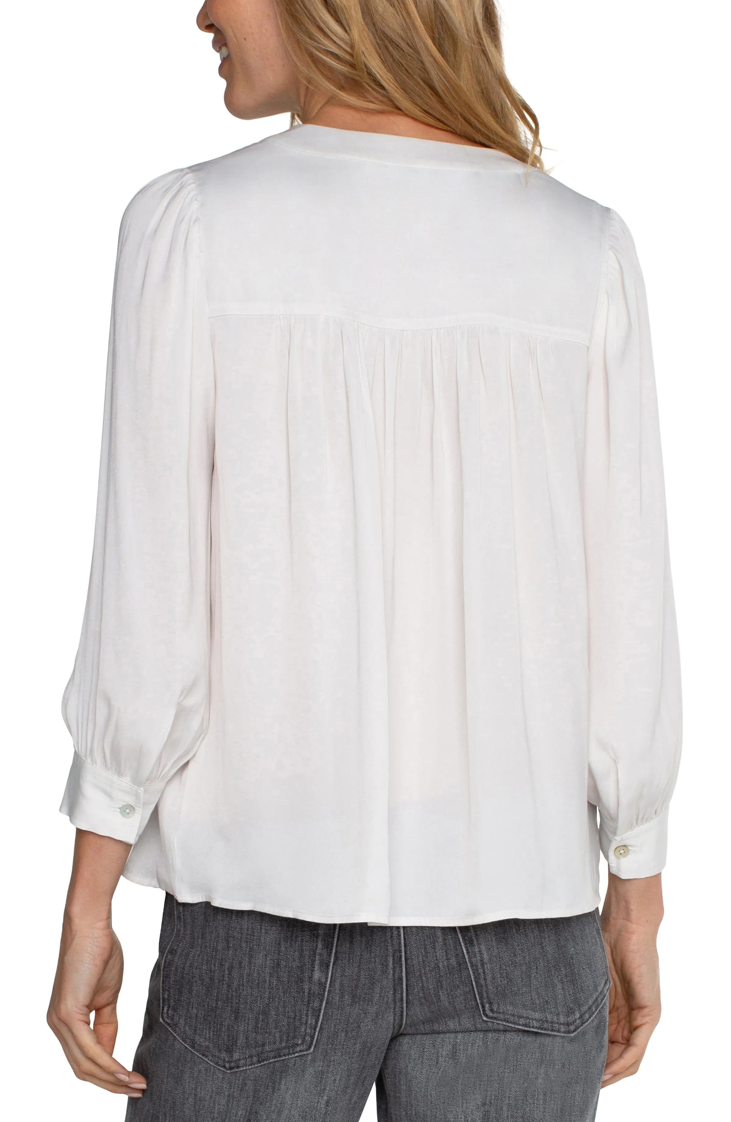 Liverpool V Neck Popover Woven Blouse (ivory)