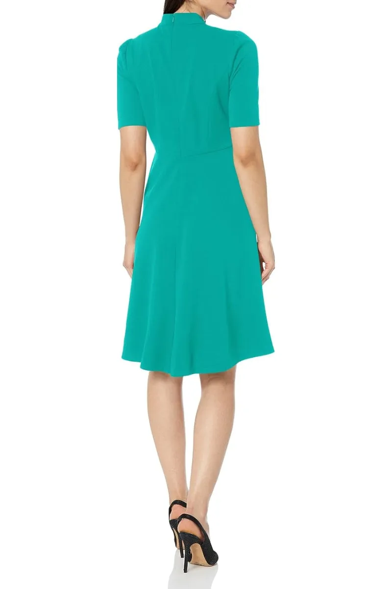 London Times Keyhole Puff Sleeve Polished Chic Flounce Hem Dress