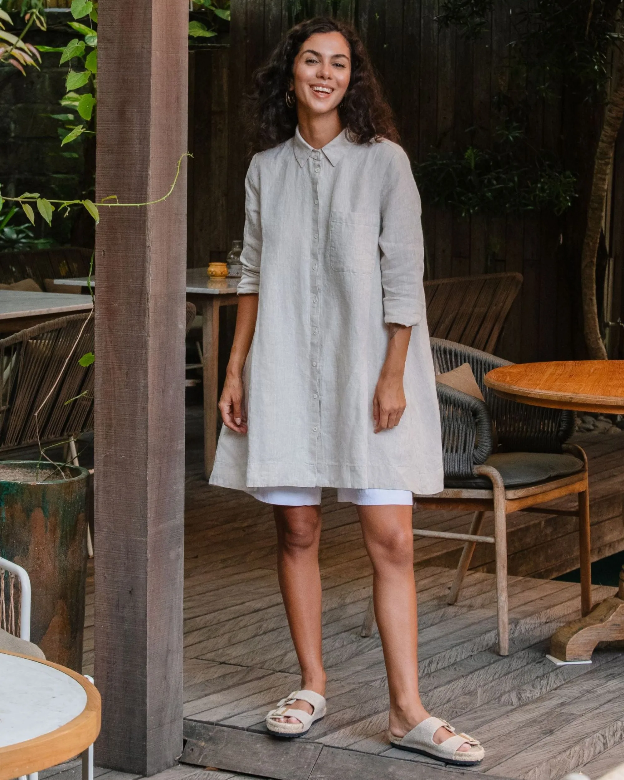 Long linen shirt WANAKA in Natural melange