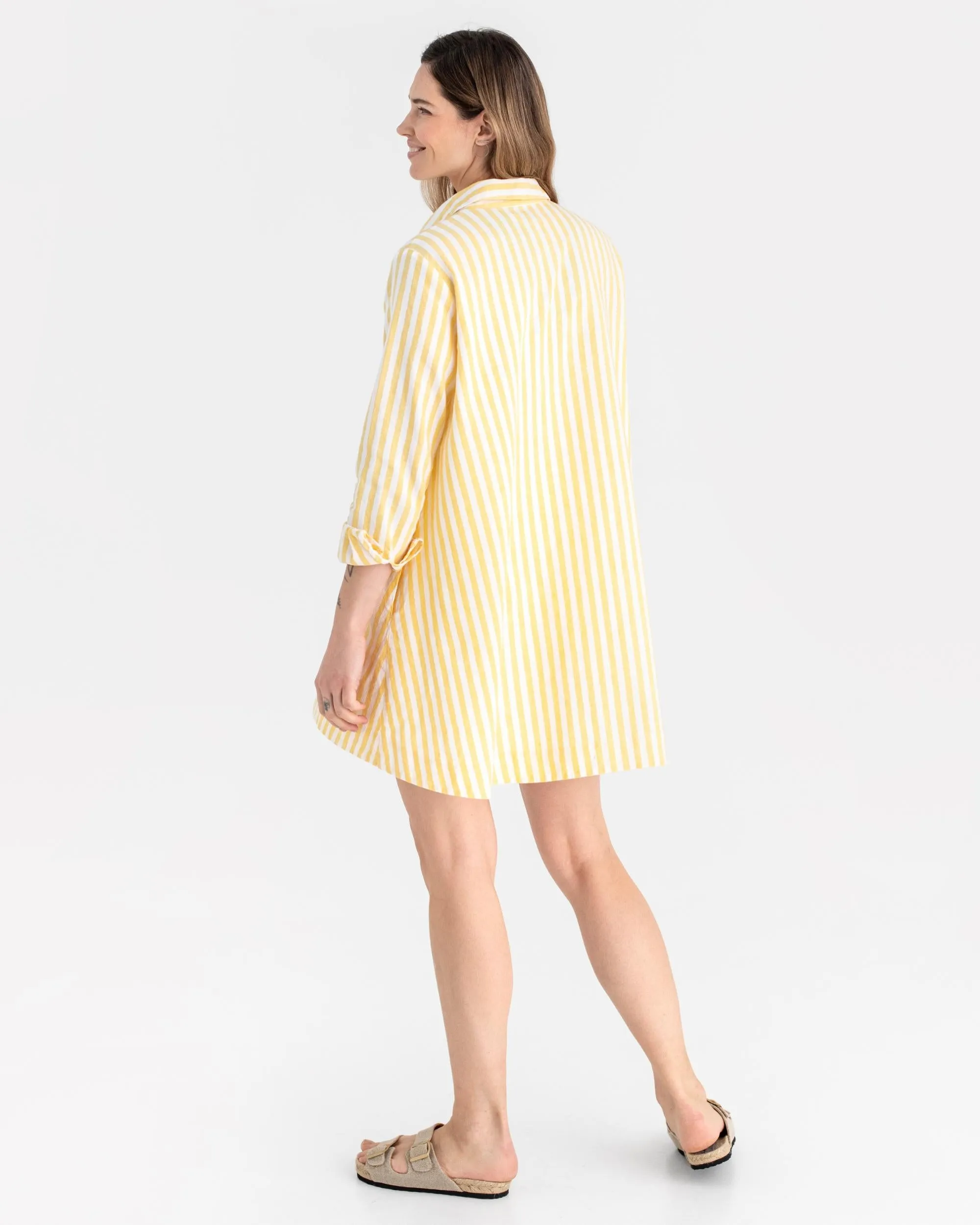 Long linen shirt WANAKA in Yellow stripes