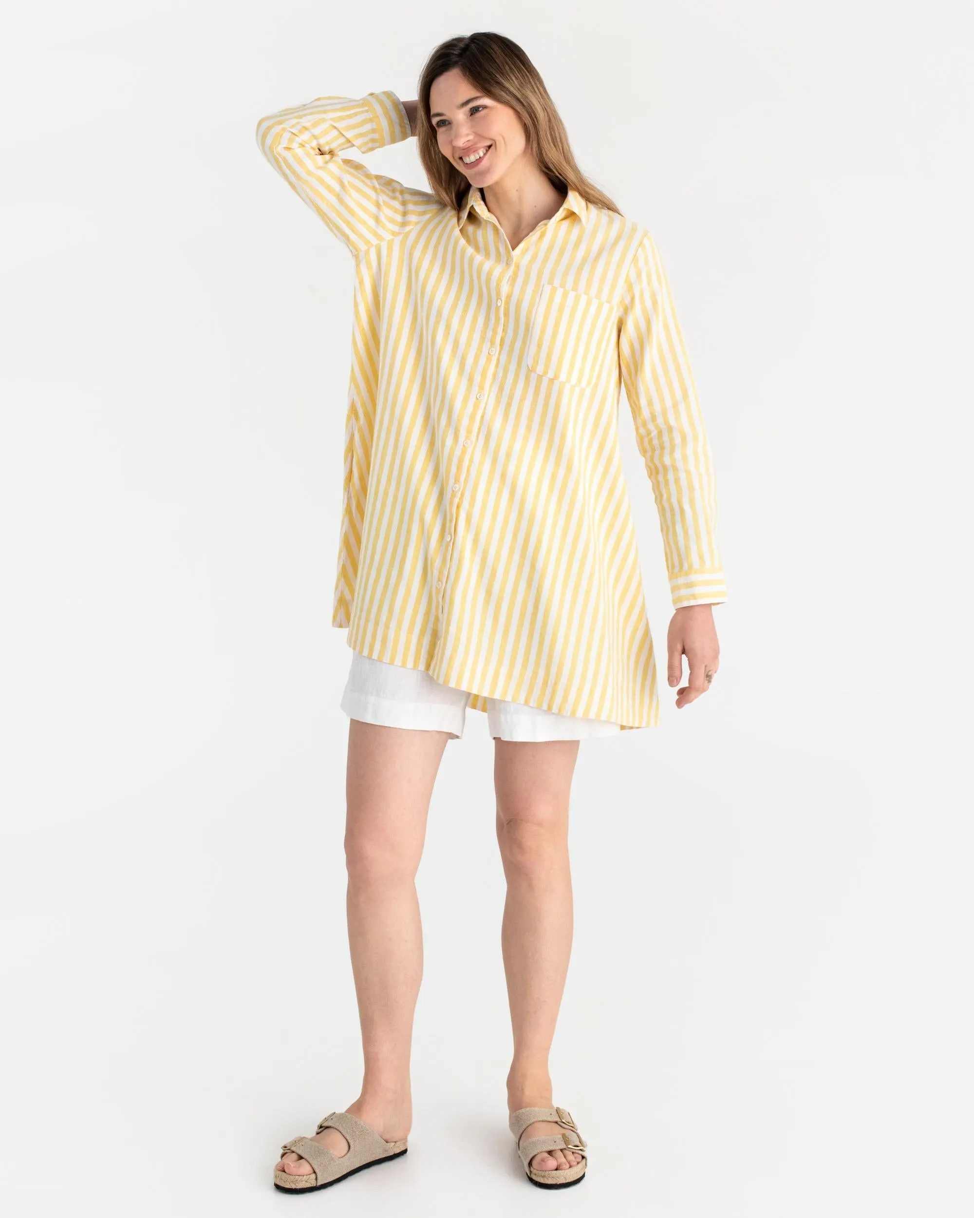 Long linen shirt WANAKA in Yellow stripes