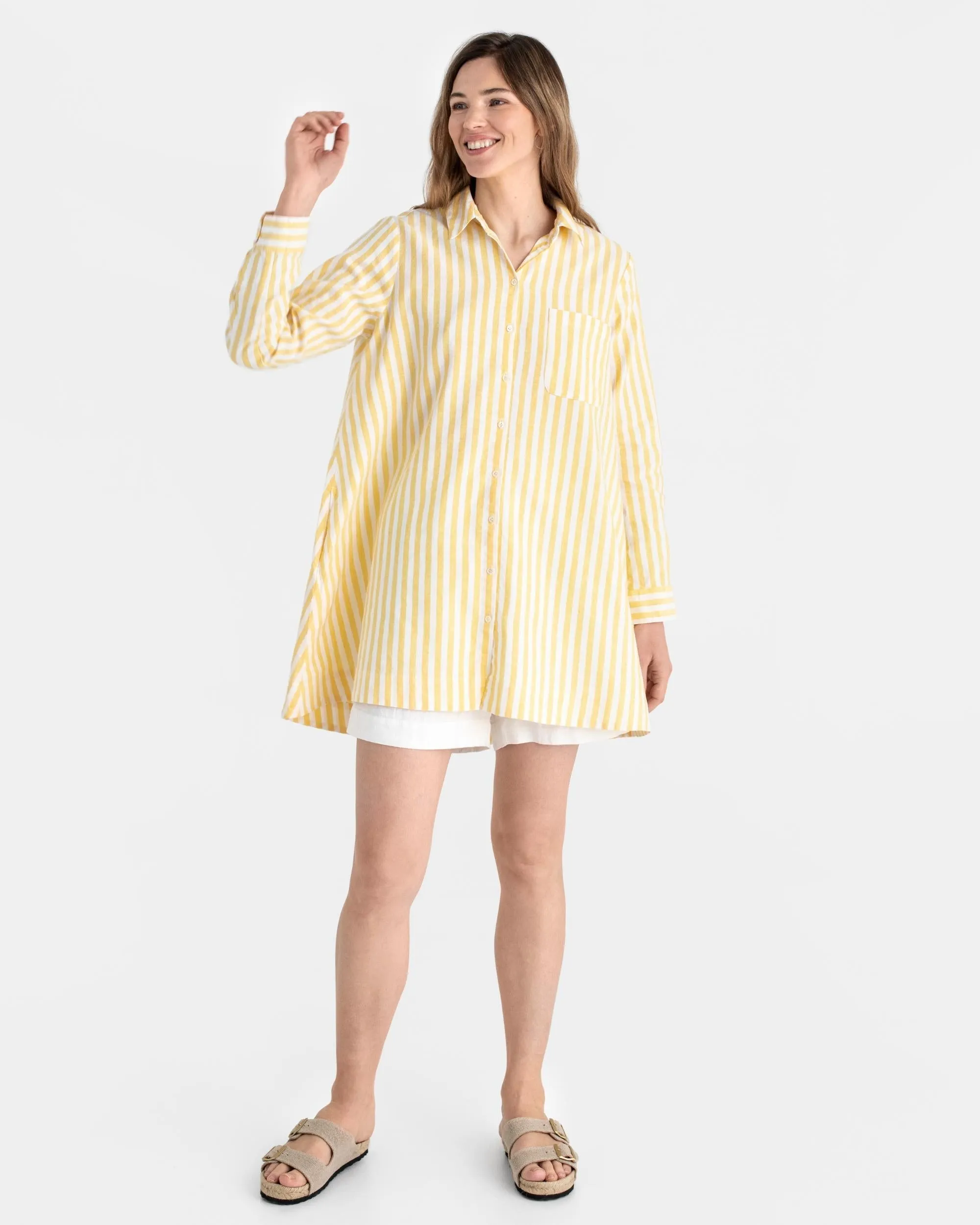 Long linen shirt WANAKA in Yellow stripes