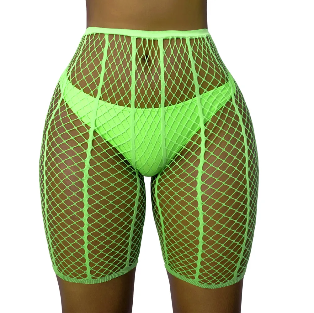 Lunedear 2023 Womens Mesh Shorts Sexy Striped Fishnet Short Travel Essentials Shorts Beach Swimsuits Bottom Cover up Shorts