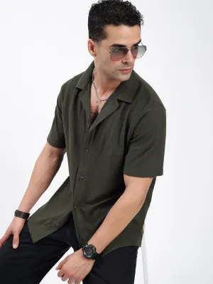 Men Solid Green Relaxed Fit Shirt