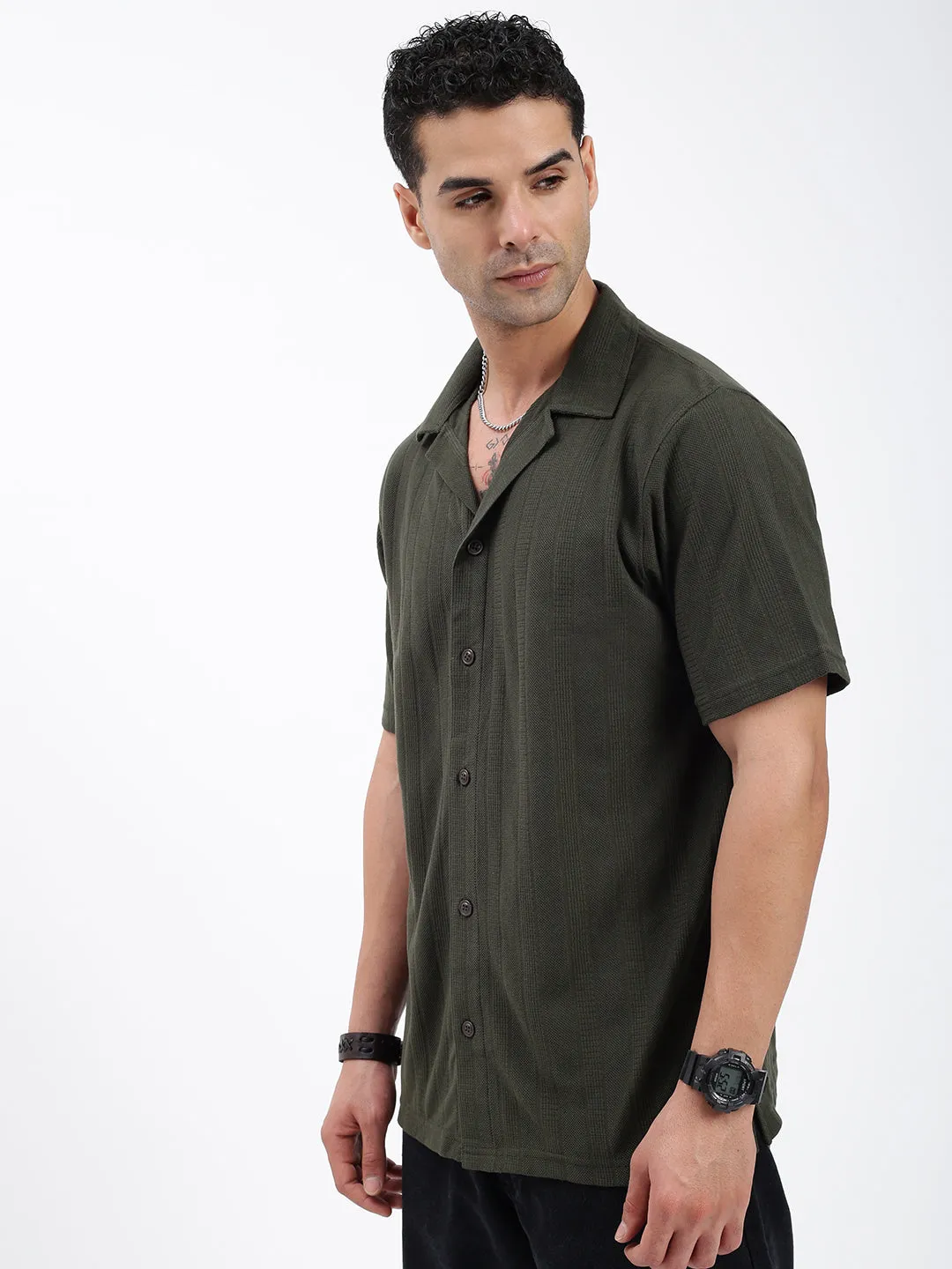 Men Solid Green Relaxed Fit Shirt