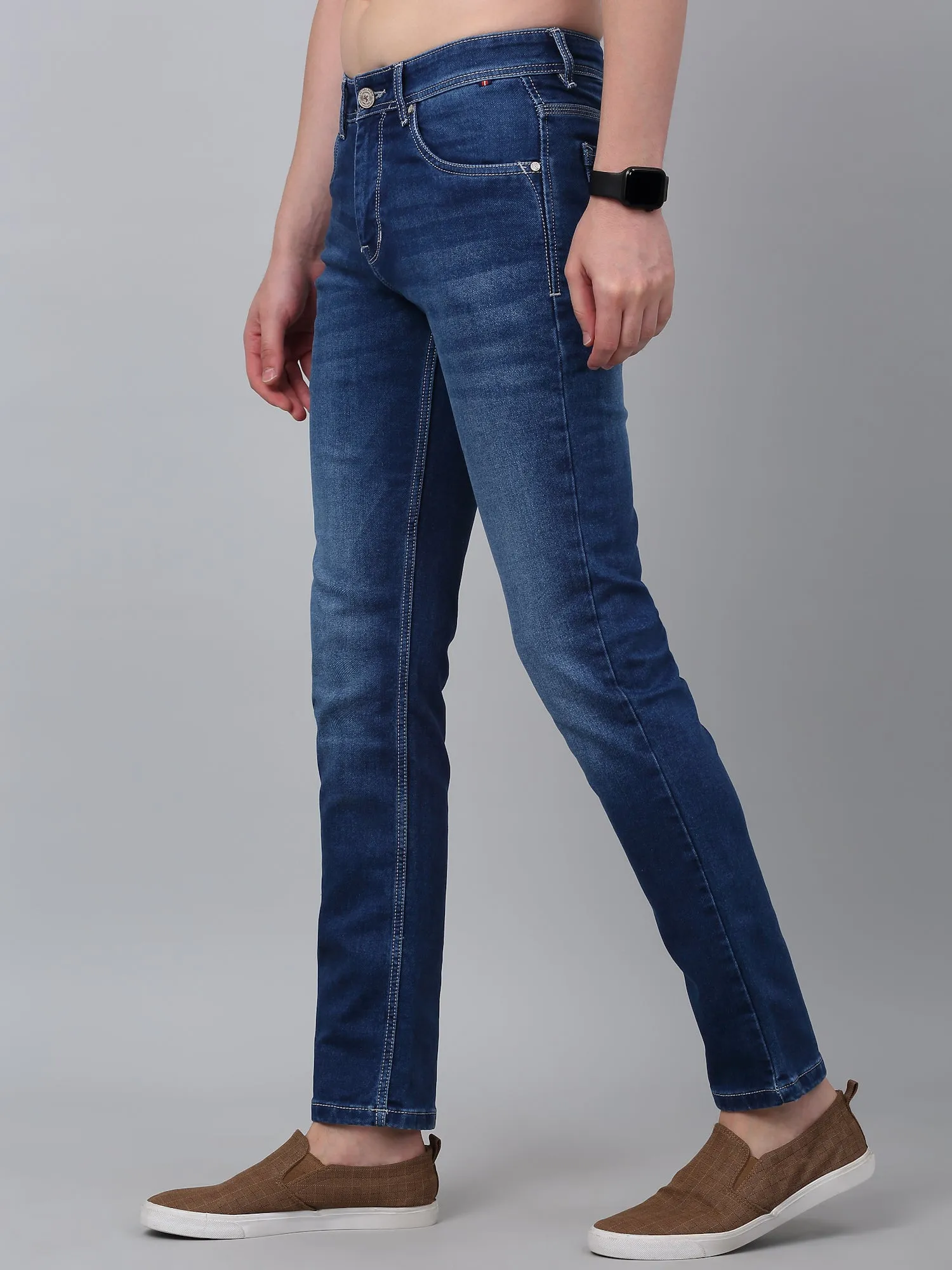 Men's Blue Solid Full Length Stretchable Jeans