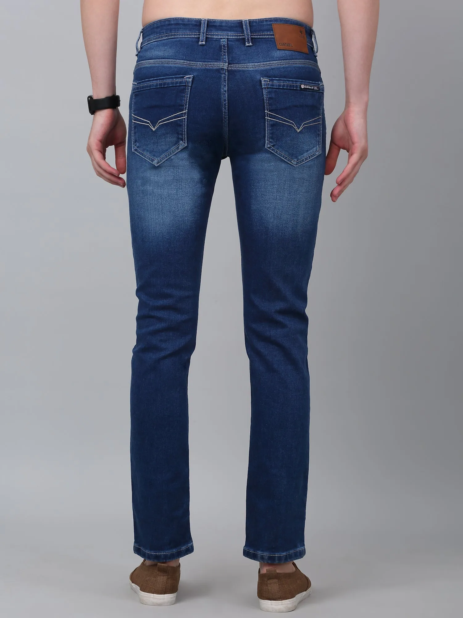 Men's Blue Solid Full Length Stretchable Jeans