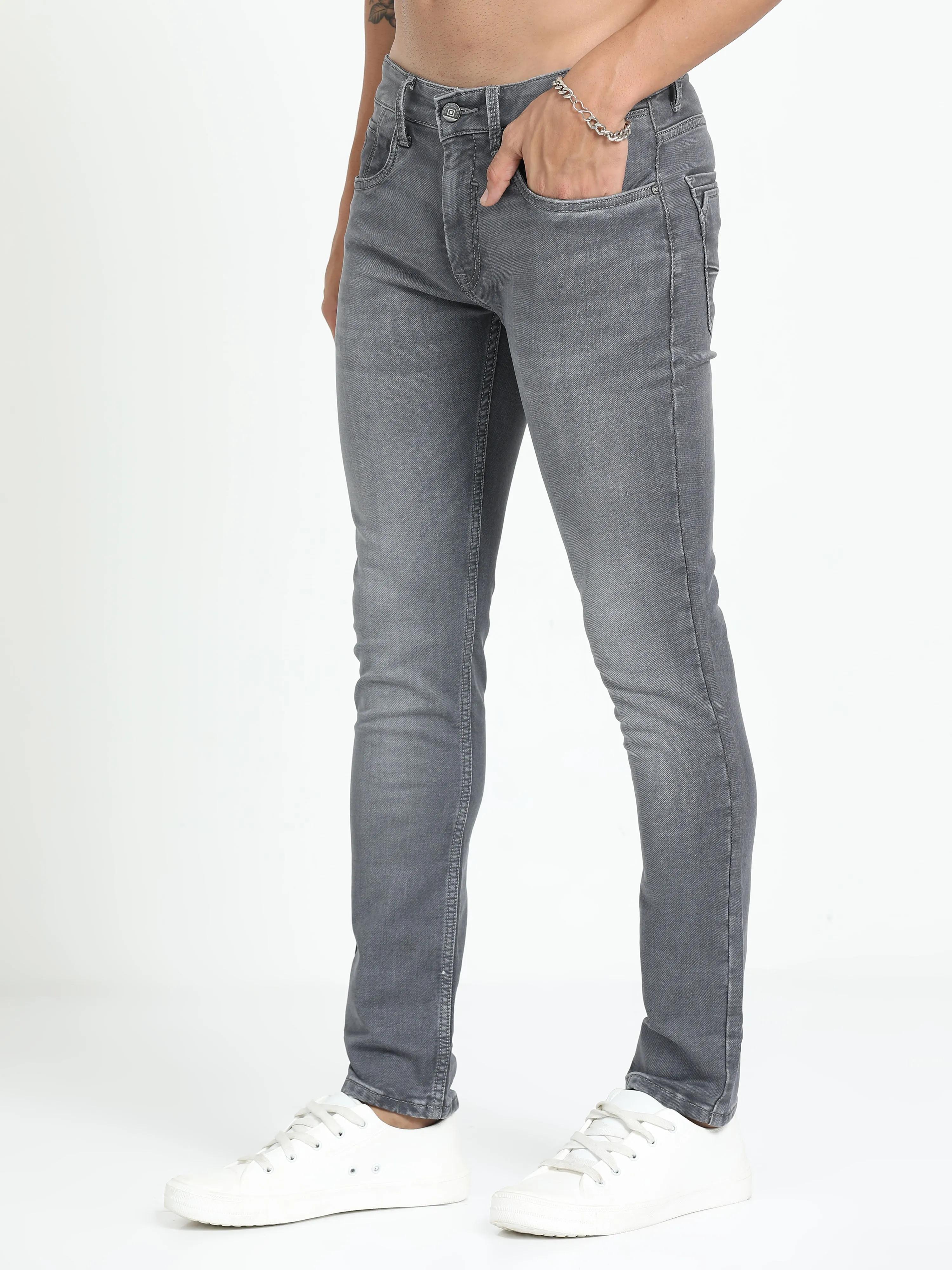 Men's Light Grey Relaxed Denim Ankle fit Jeans