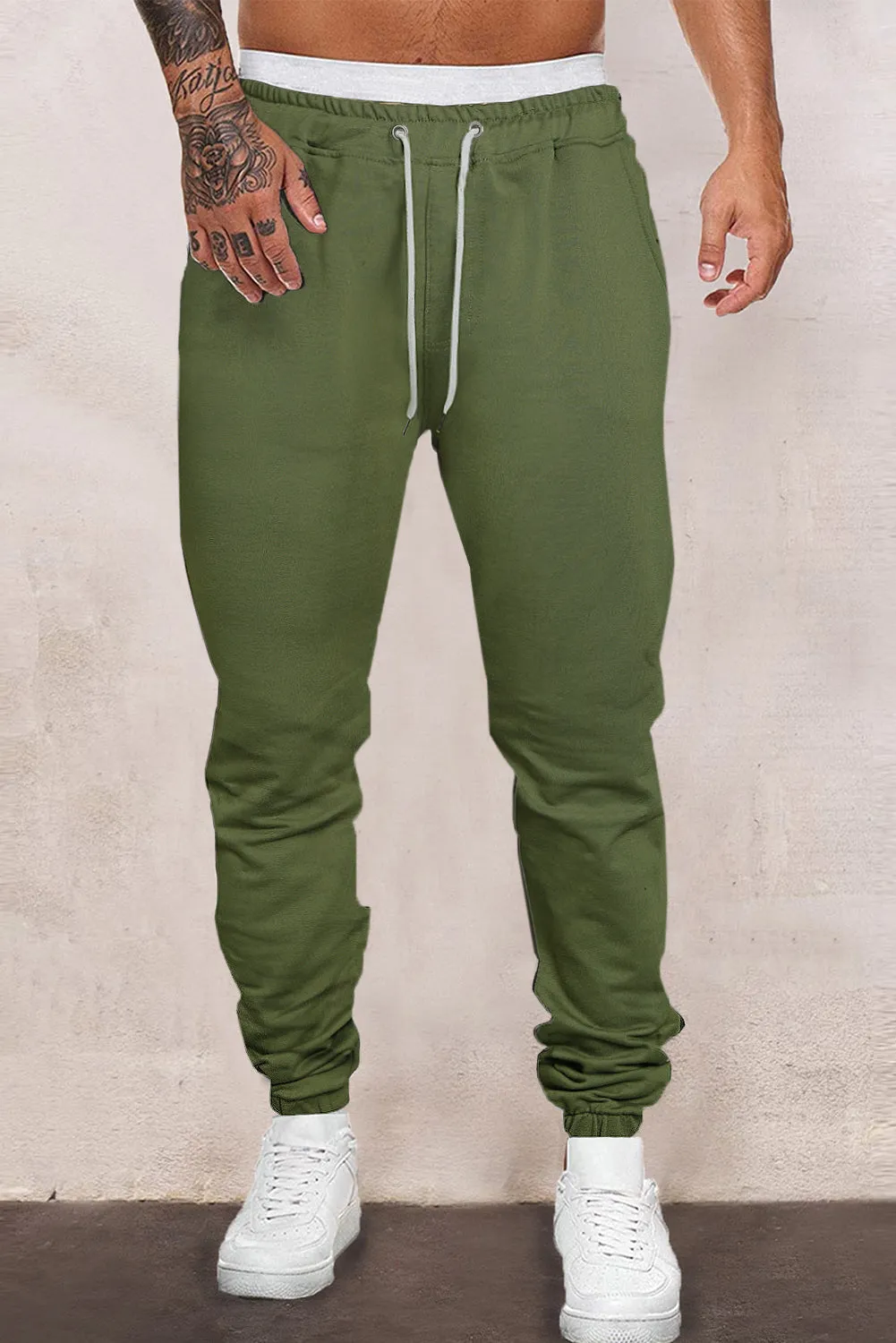 Men's Solid Color Drawstring Elastic Waist Joggers