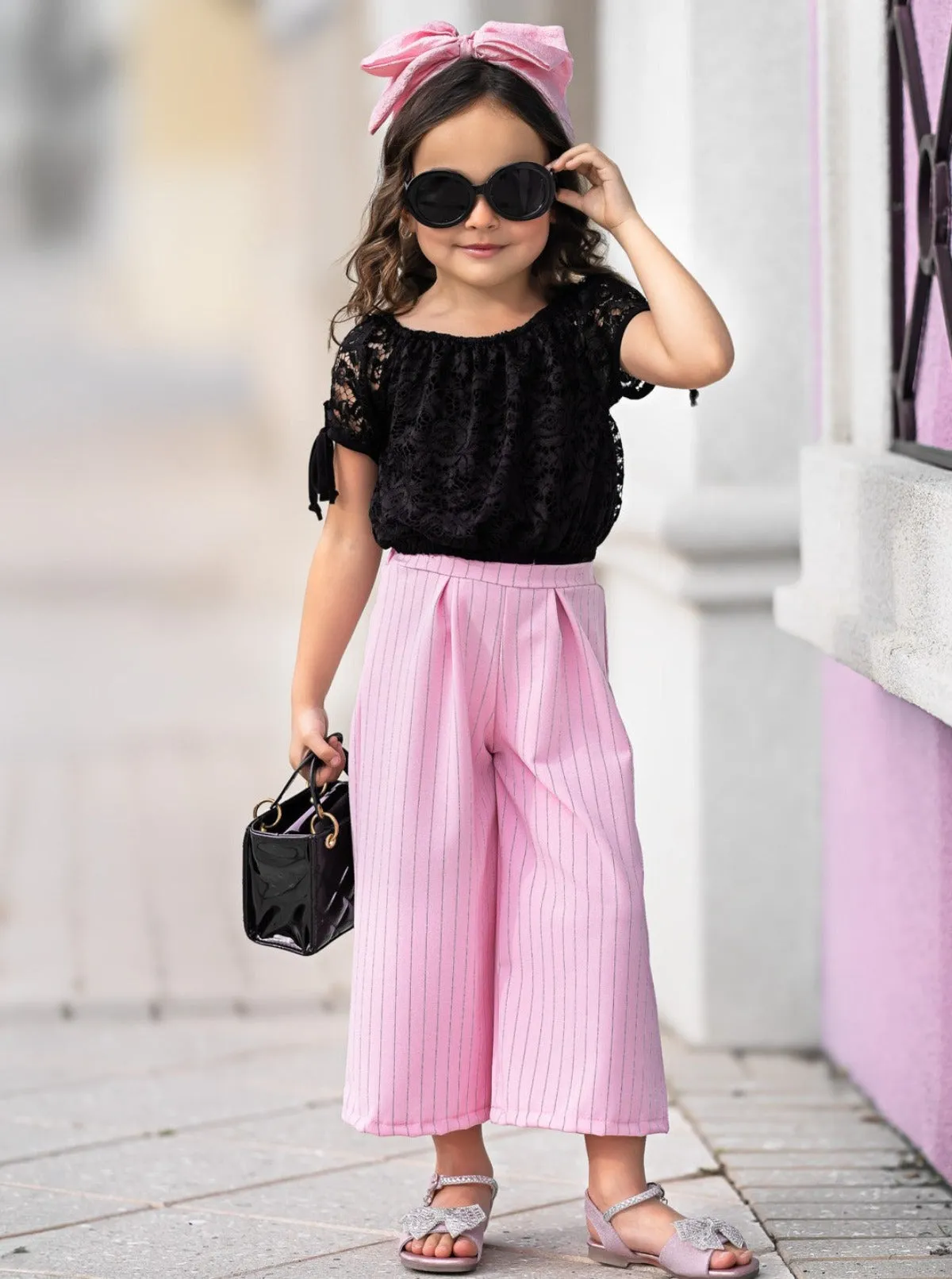 Mini Boss Babe Pinstripe Palazzo Pants Set