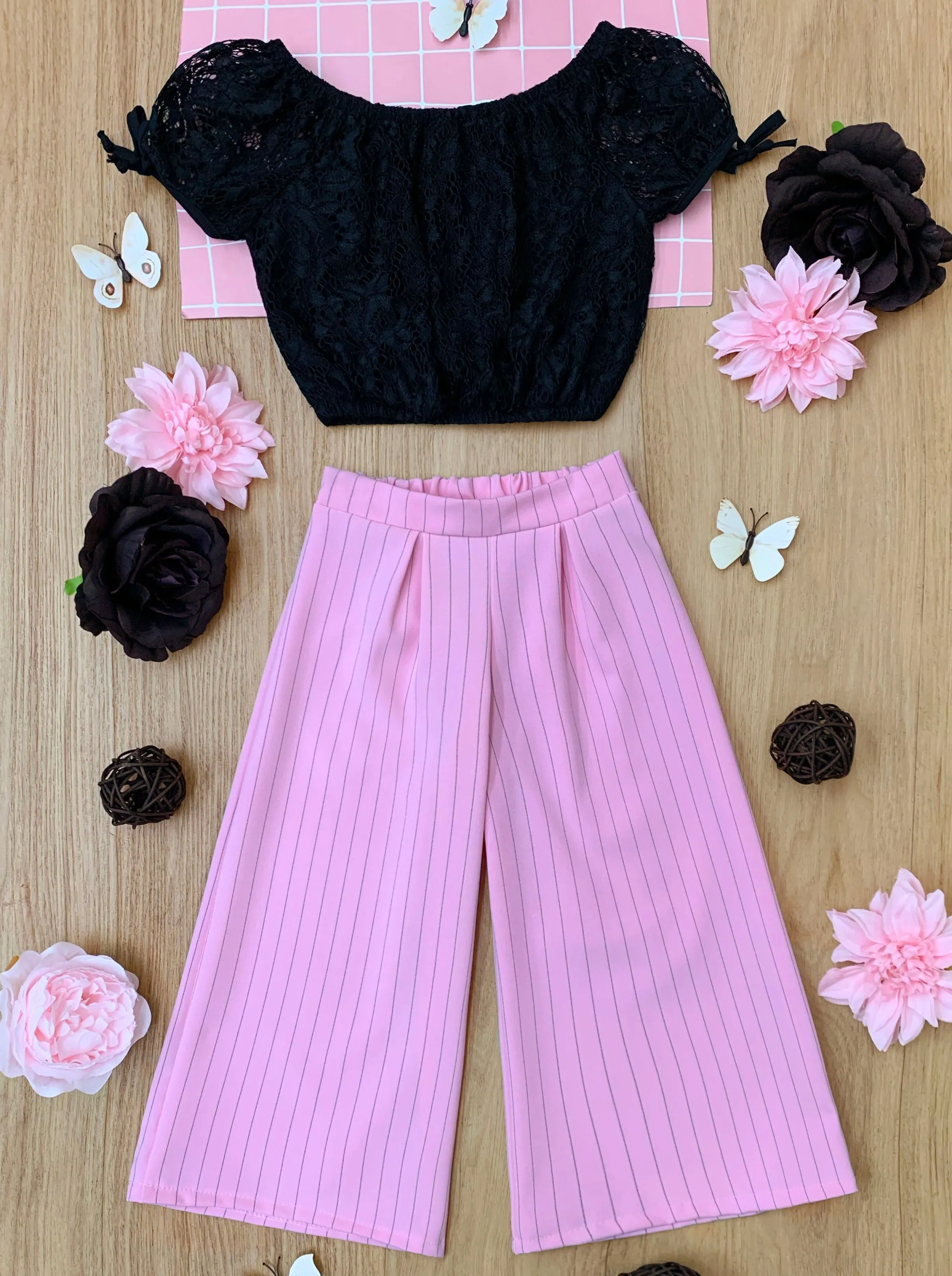 Mini Boss Babe Pinstripe Palazzo Pants Set