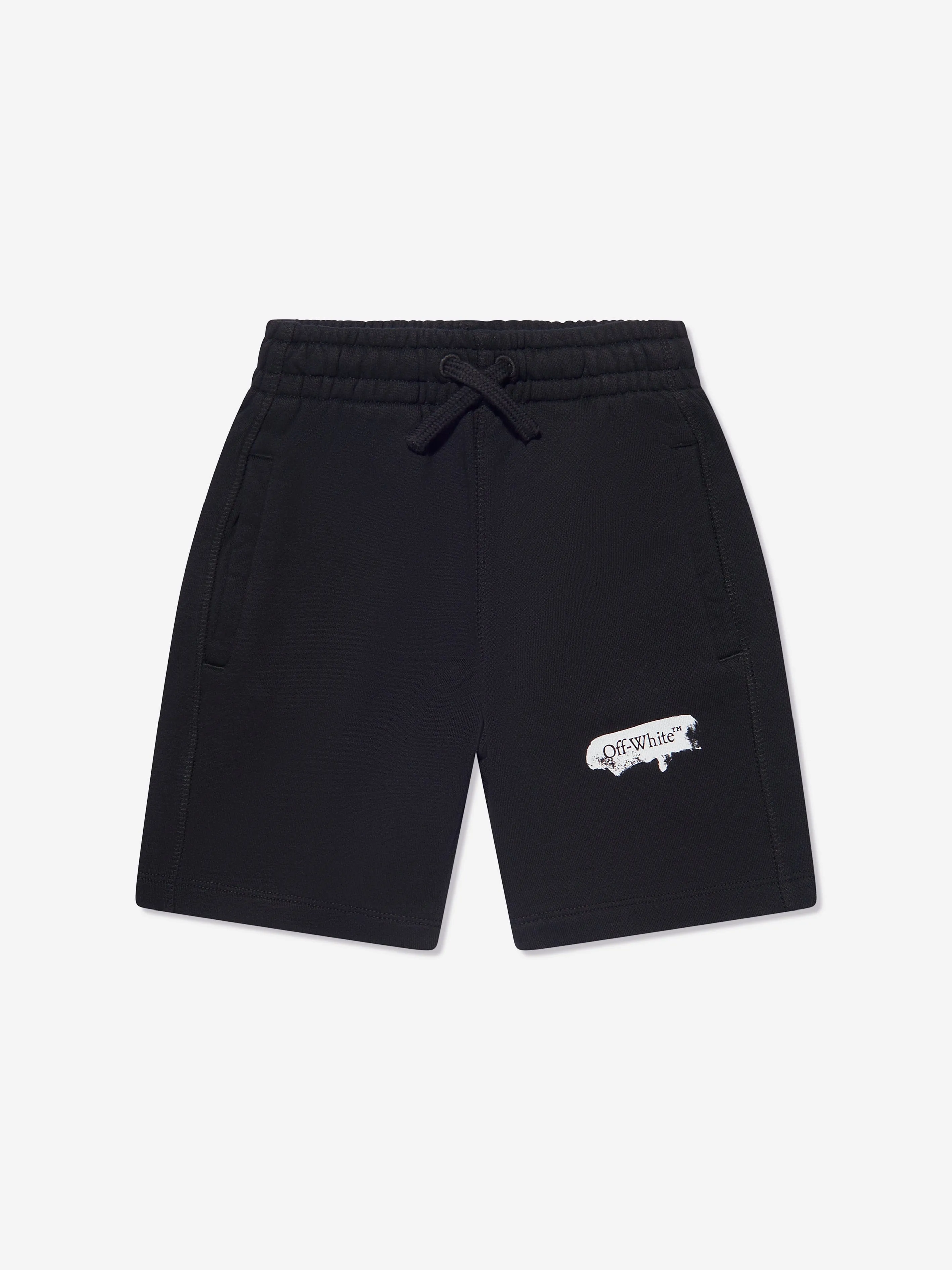 Off-White Boys Paint Graphic Sweat Shorts in Black