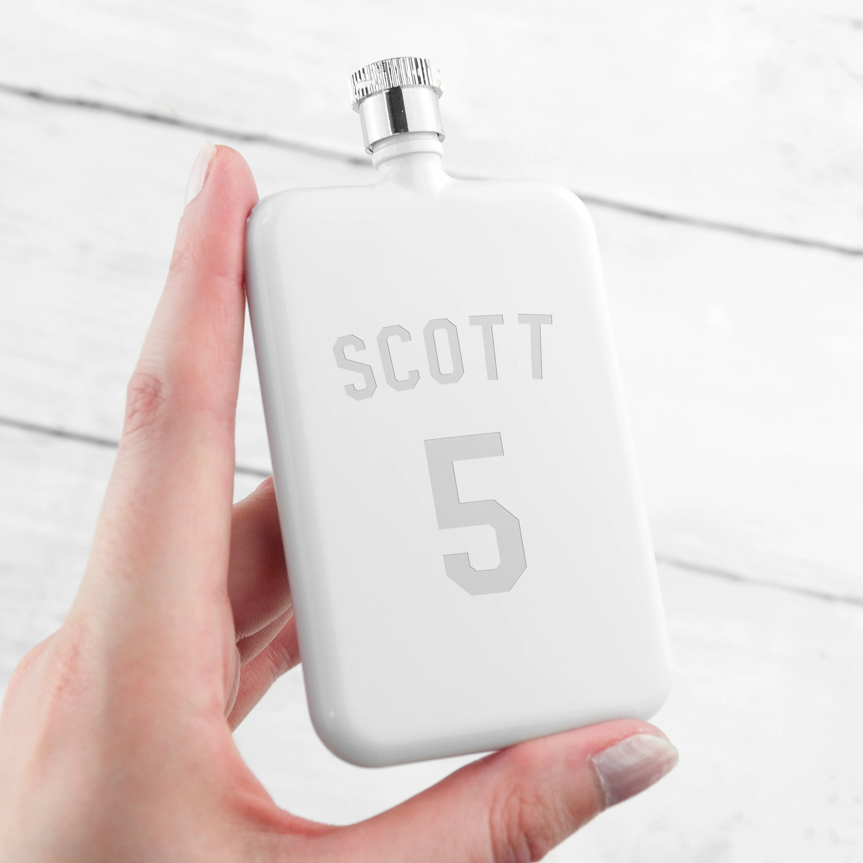 Personalised White Slimline Football Shirt Hip Flask