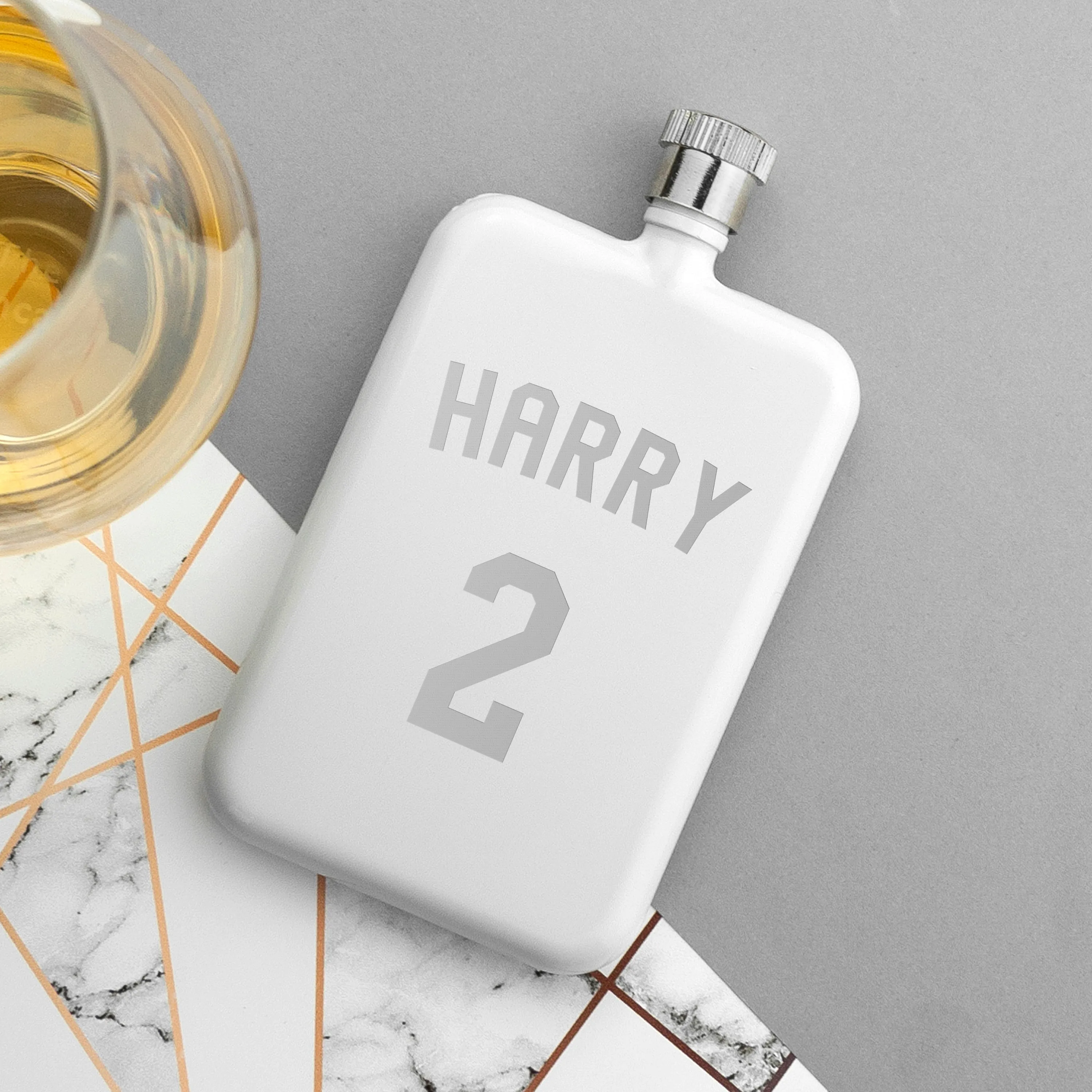 Personalised White Slimline Football Shirt Hip Flask