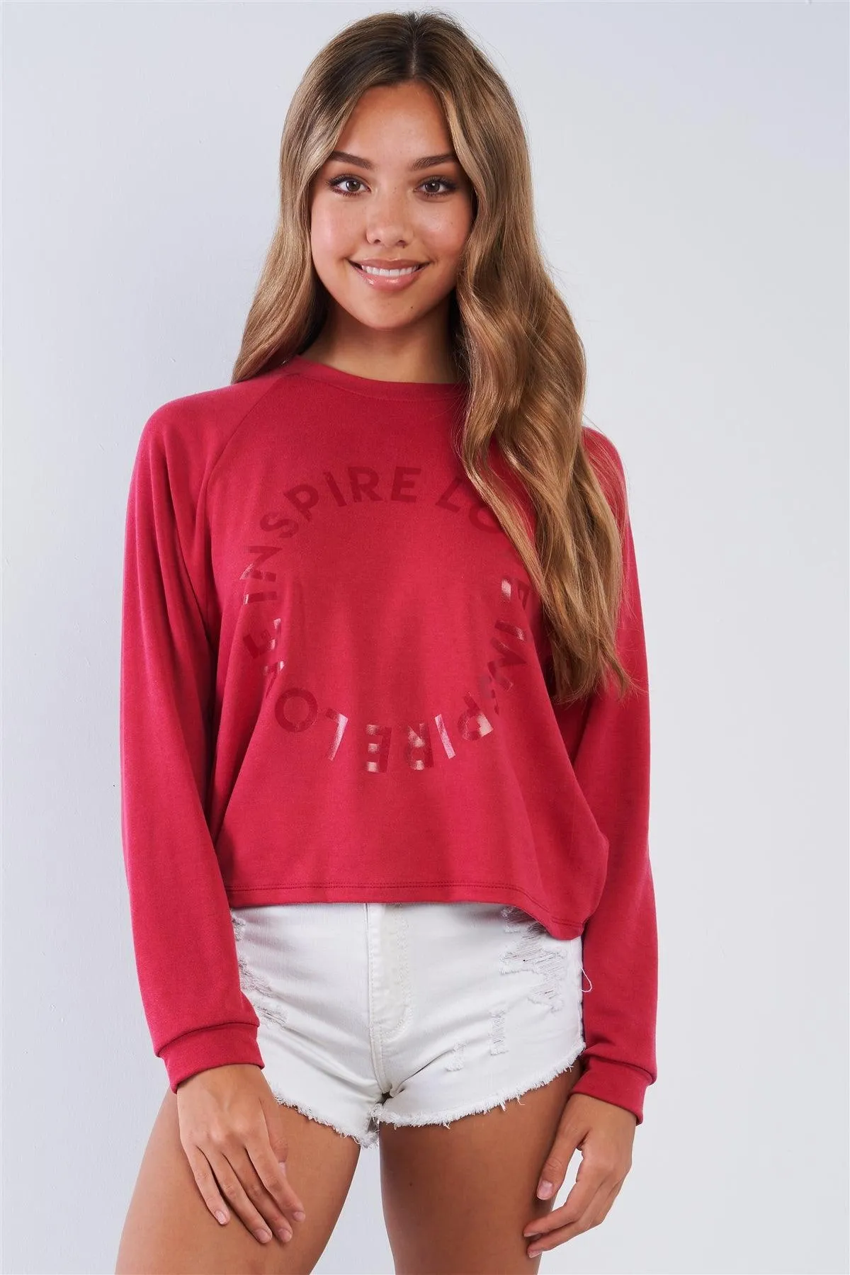 "Inspire Love" Graphic Print Crew Neck Sweater