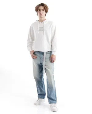 Rare Rabbit Men's Niretor-2 Light Blue Cotton Fabric Mid Rise Ice Wash Baggy Fit With Attached Belt Jeans