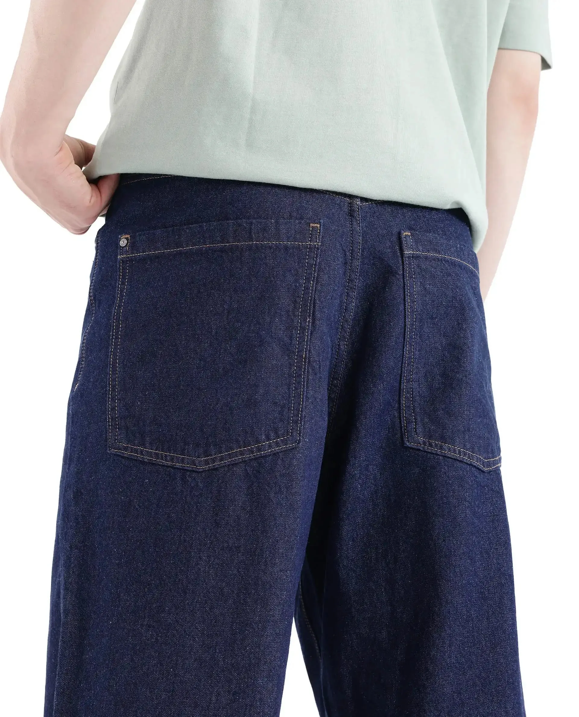 Rare Rabbit Men's Niretor Dark Blue Cotton Fabric Mid Rise Dark Wash Baggy Fit With Attached Belt Jeans