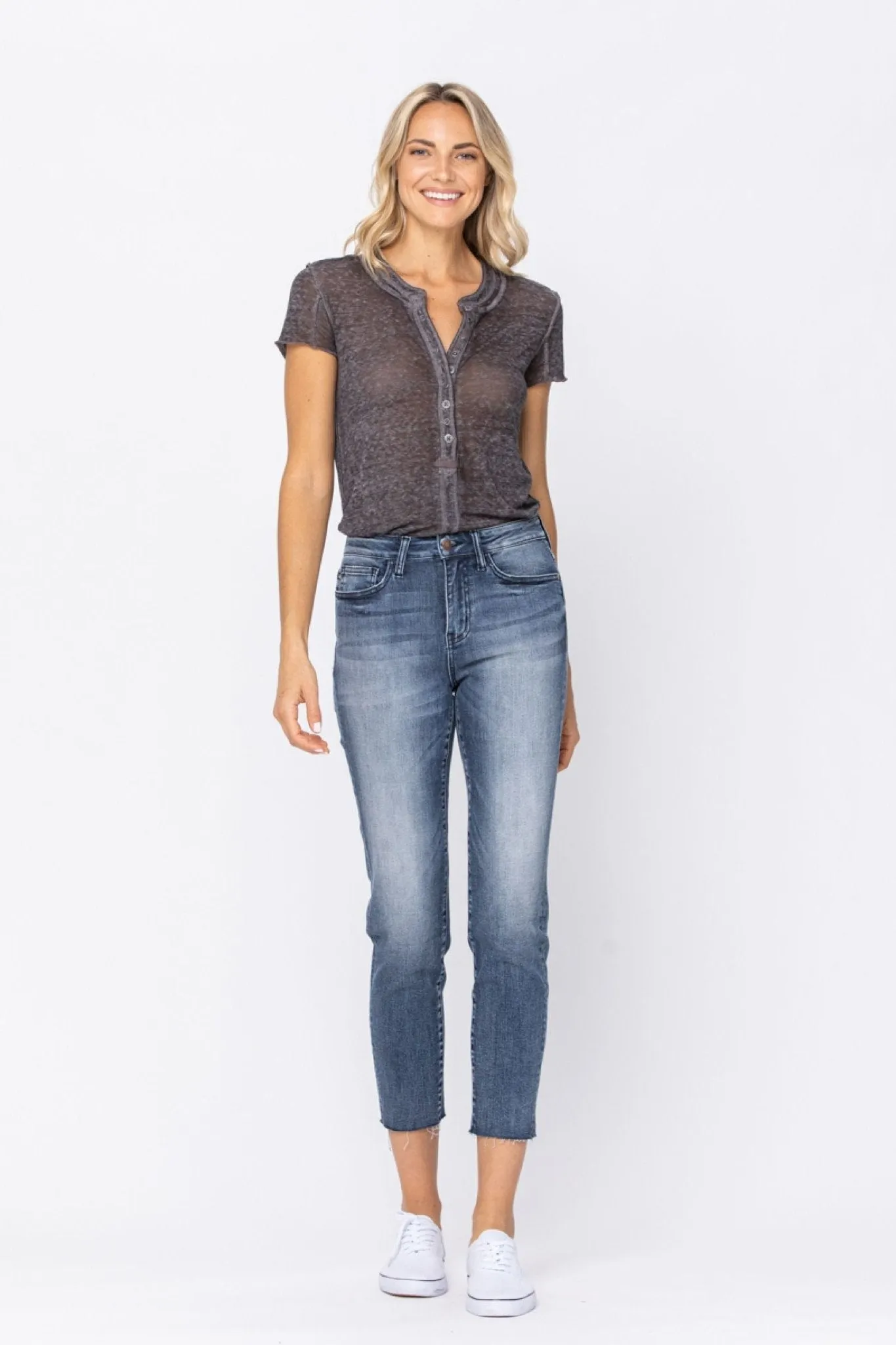 Raw Hem High Waist Relaxed Fit Jeans