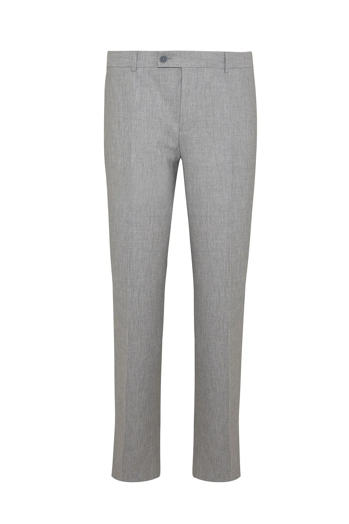 Regular Fit High Waist Gray Melange Wool Dress Pants