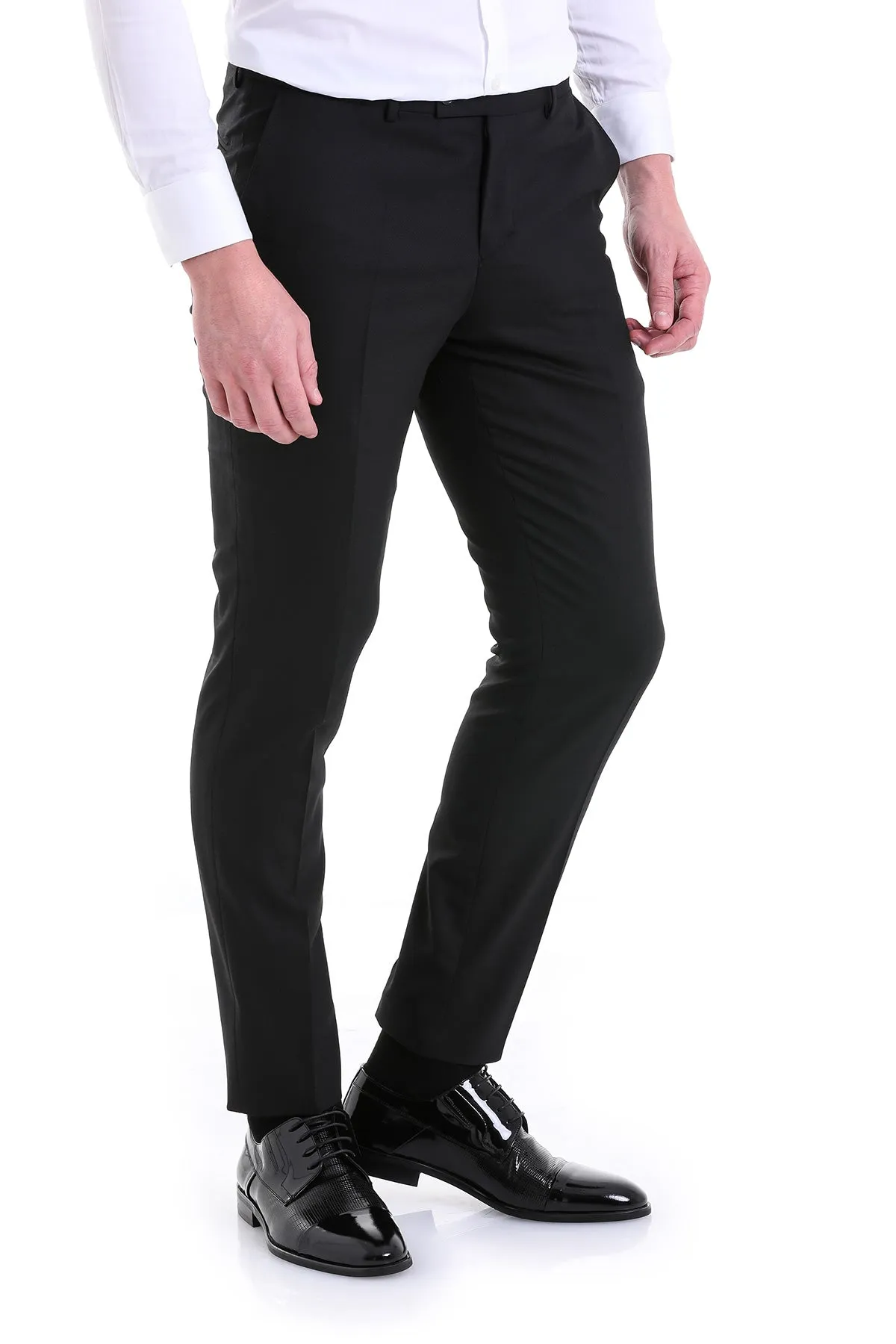 Regular Fit Side Pocket Black Wool Dress Pants