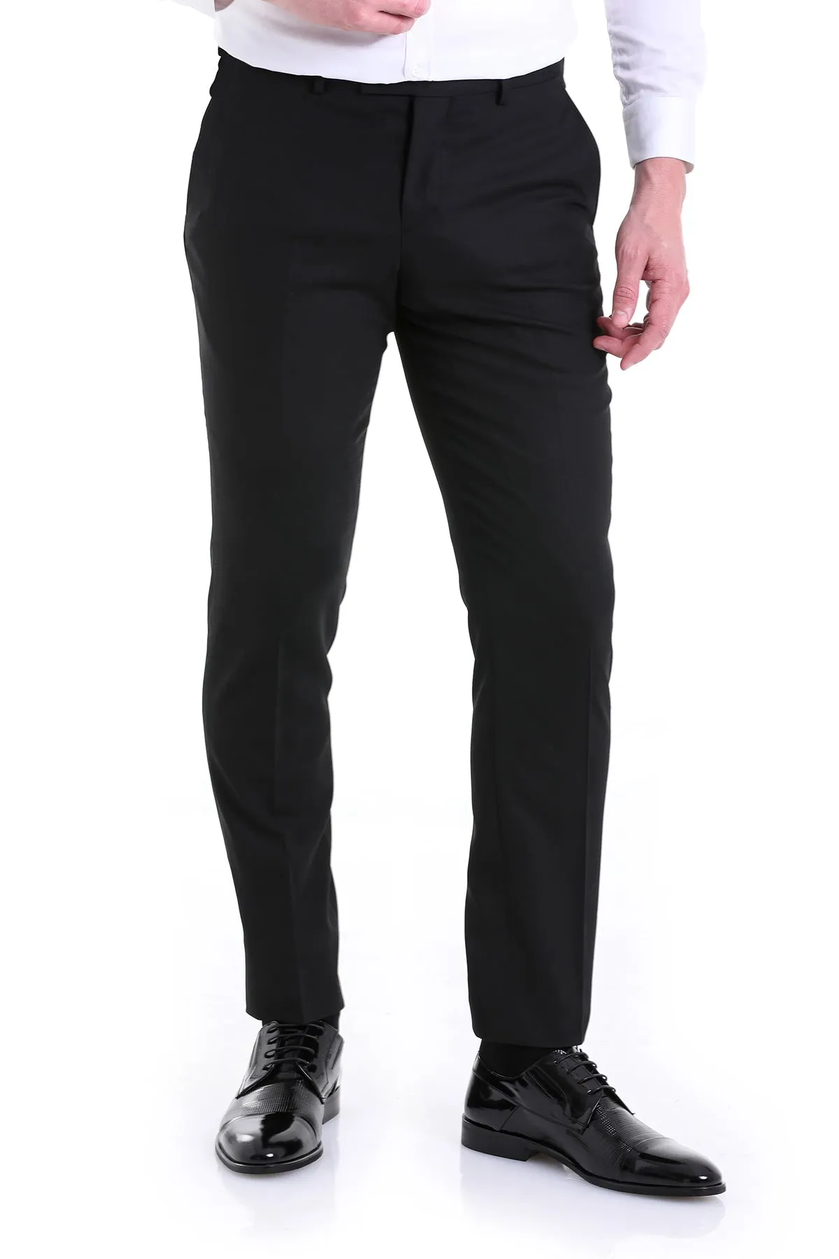 Regular Fit Side Pocket Black Wool Dress Pants