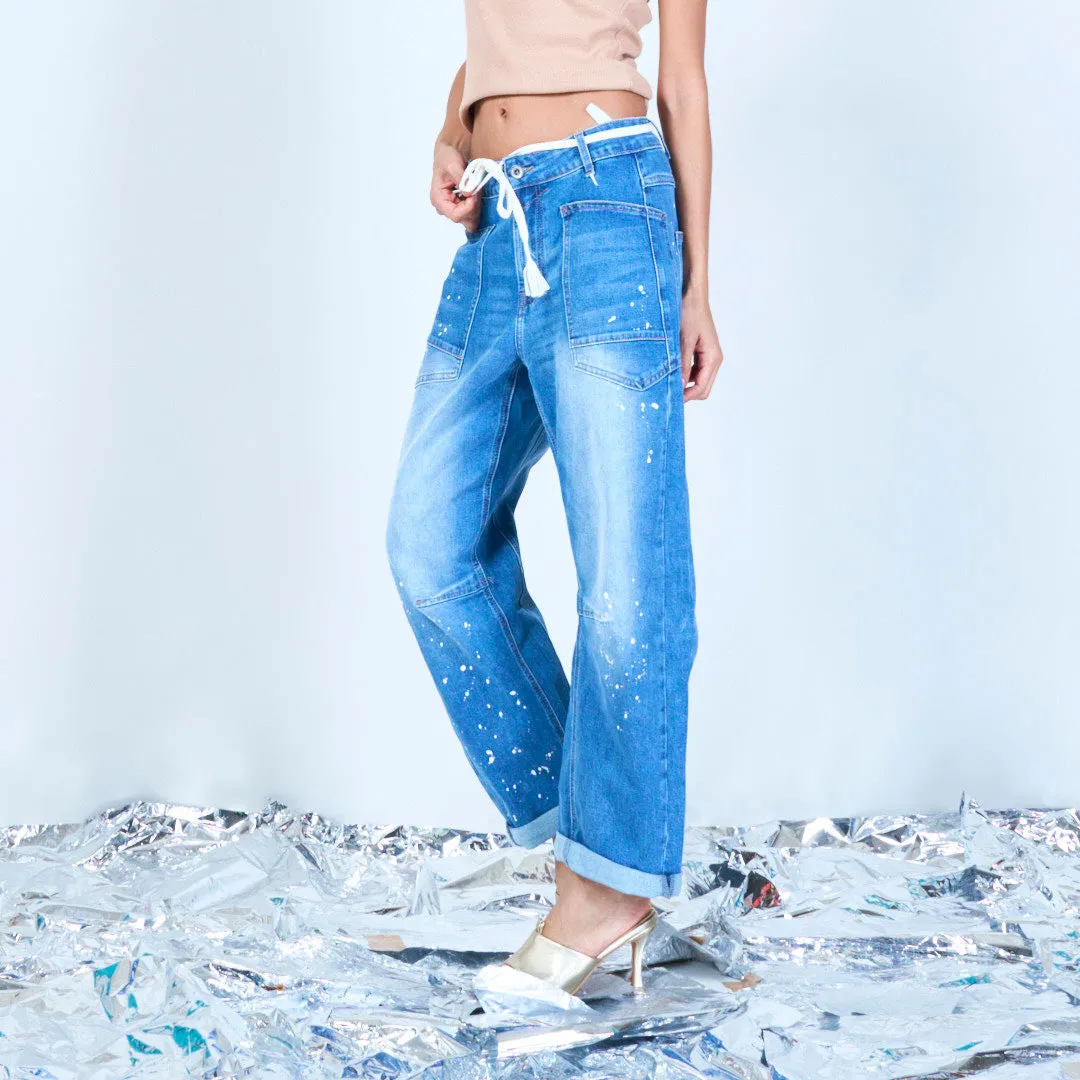 Relaxed fit denim jeans with rope belt wholesale