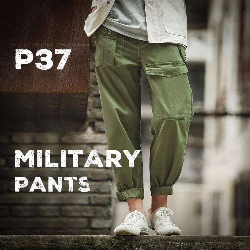 Retro Military Loose Casual with Big Pocket Style Men Pants