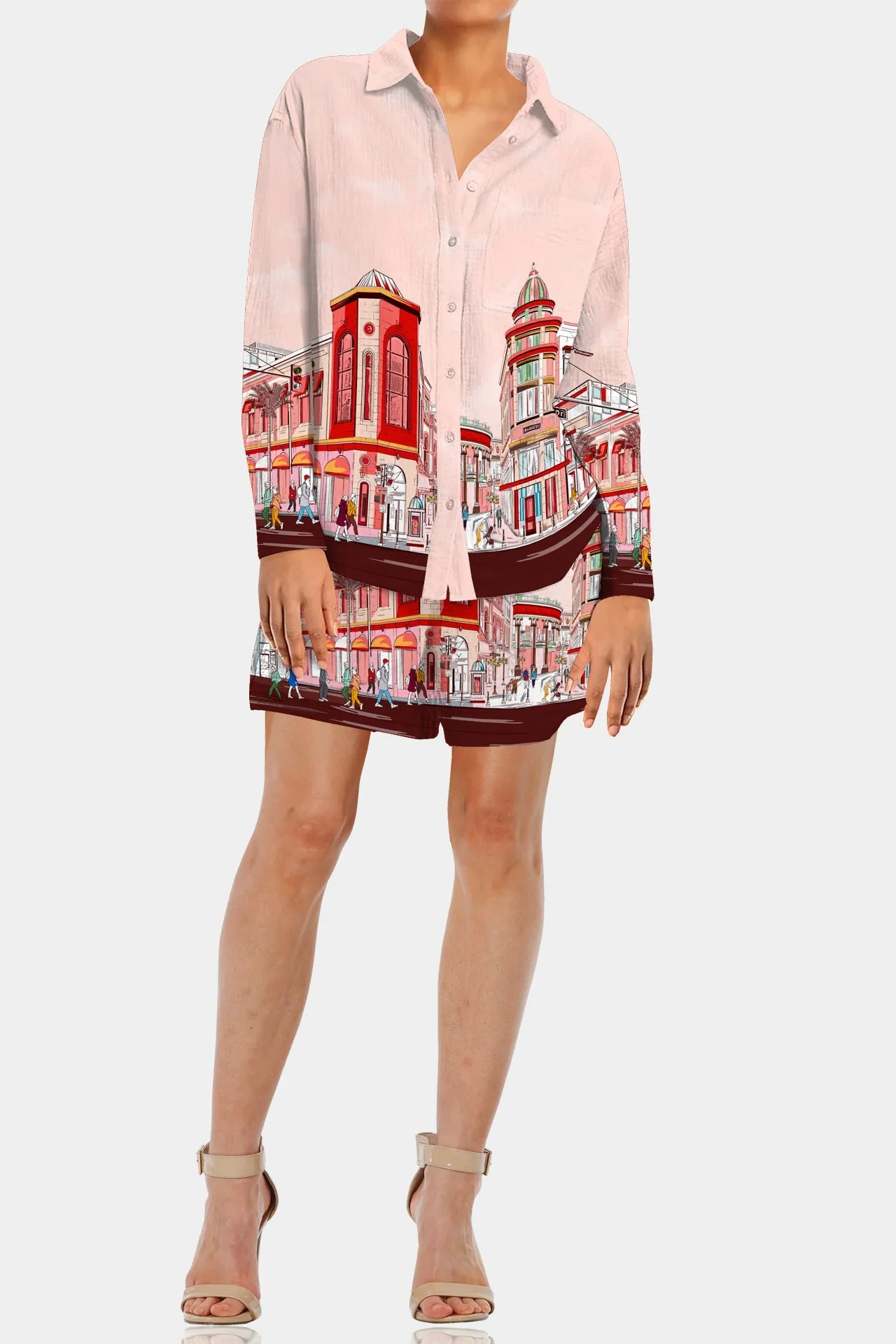 Rodeo Drive Print Red Silk Shorts