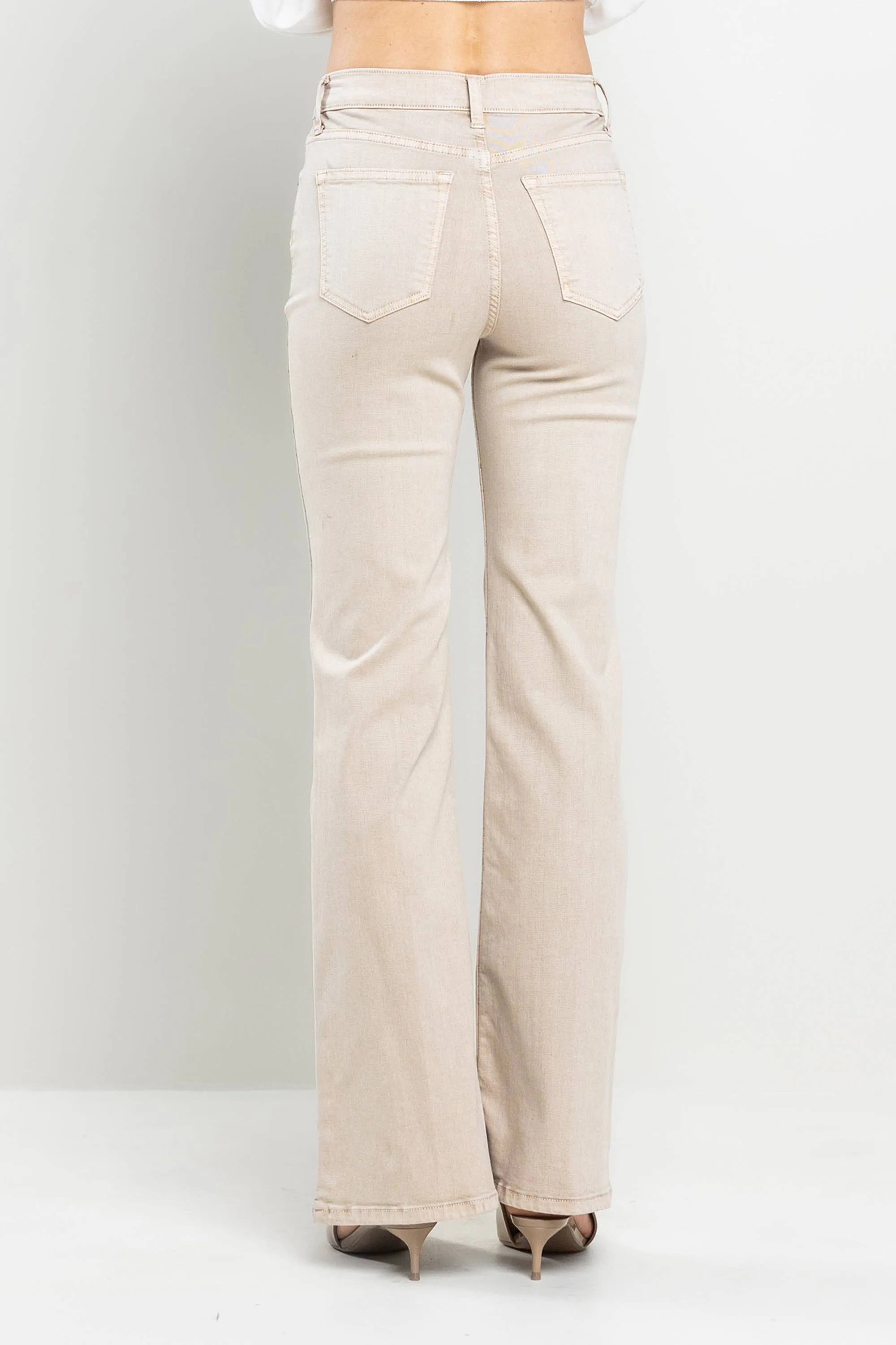 SneakPeek - High Rise Solid Slim Bootcut Jeans in Gray Violeta