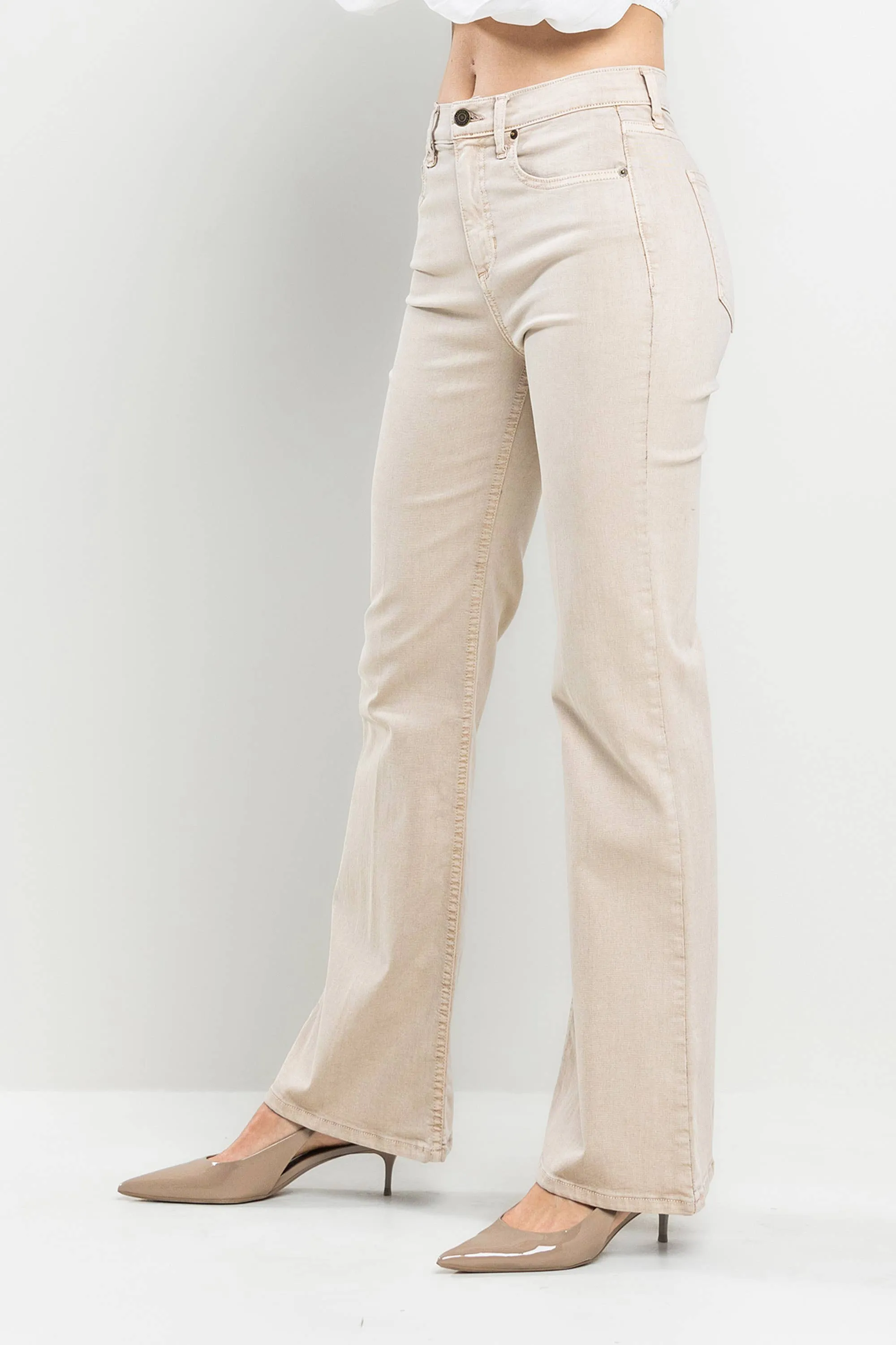 SneakPeek - High Rise Solid Slim Bootcut Jeans in Gray Violeta