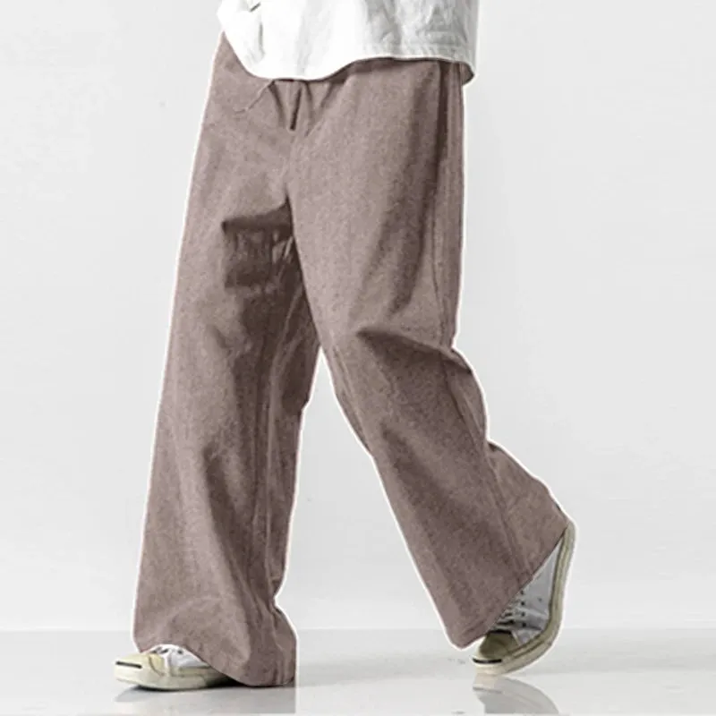 Solid Color Drawstring Straight Loose Pants