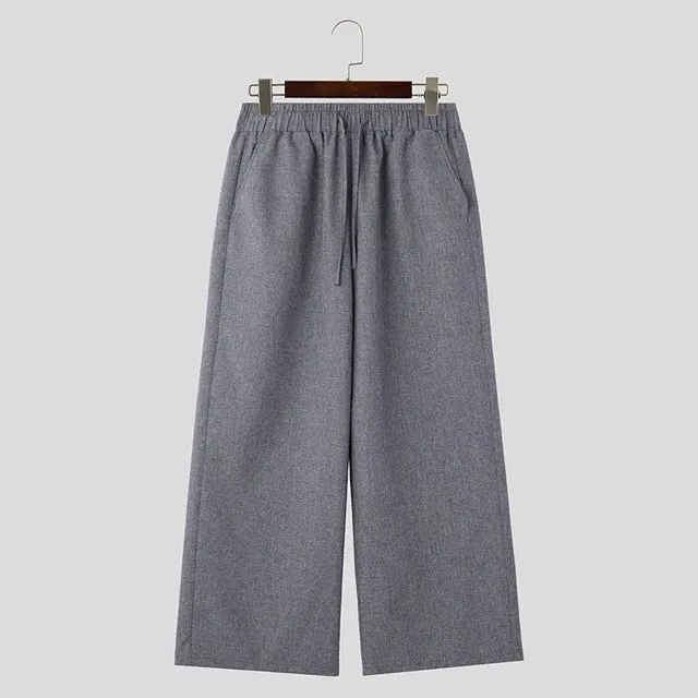 Solid Color Drawstring Straight Loose Pants