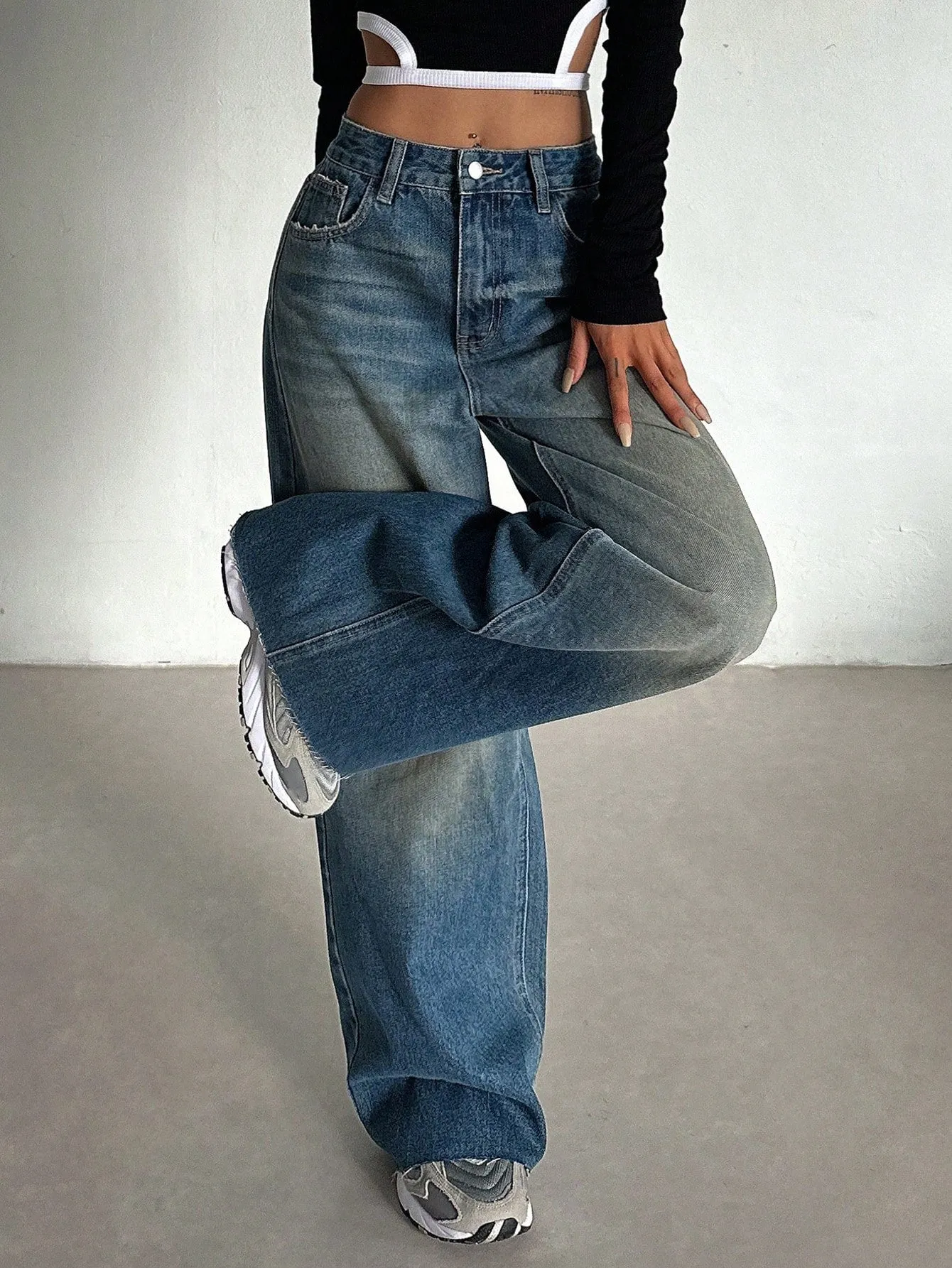 Stale Blue Baggy Wide Leg Jeans