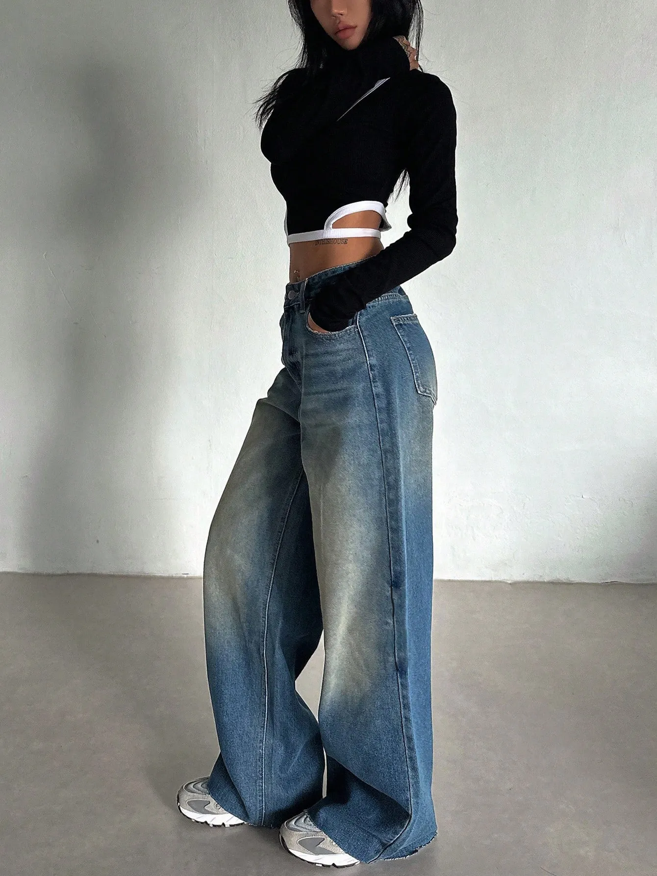 Stale Blue Baggy Wide Leg Jeans