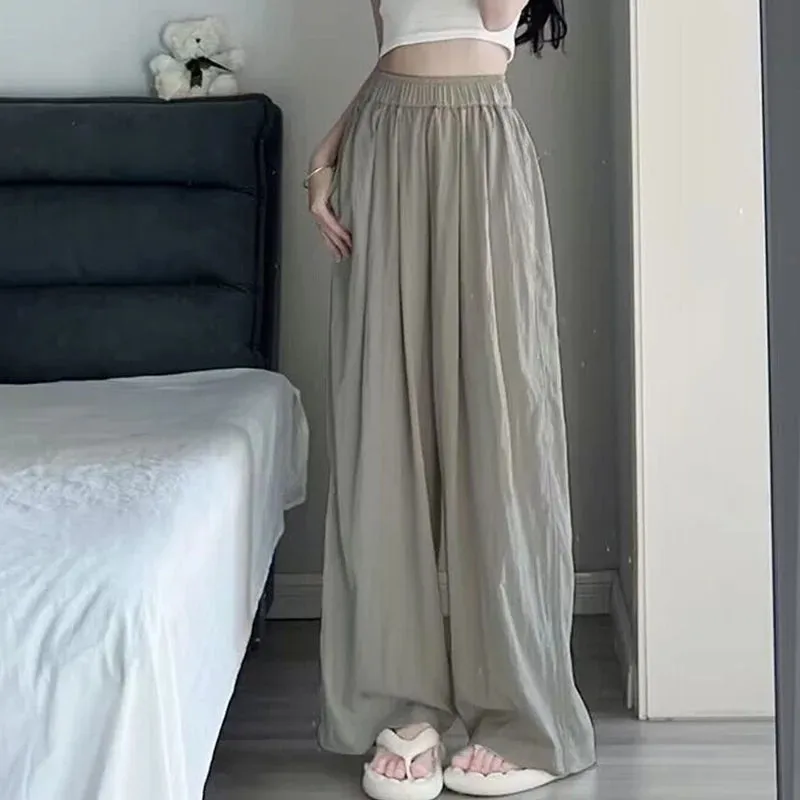 Summer Ice Silk Wide Leg Pants High Waist Casual Style