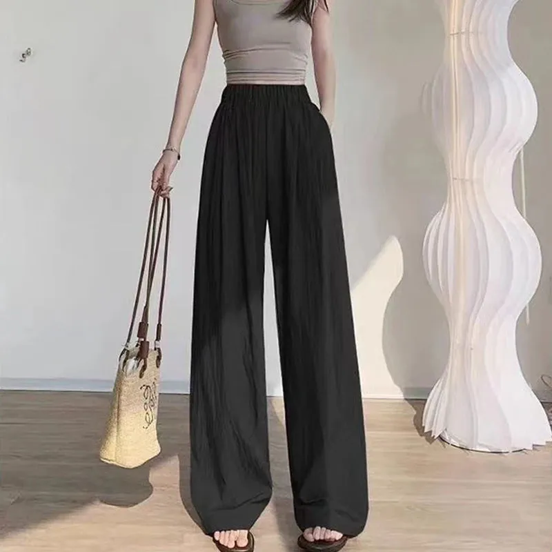 Summer Ice Silk Wide Leg Pants High Waist Casual Style