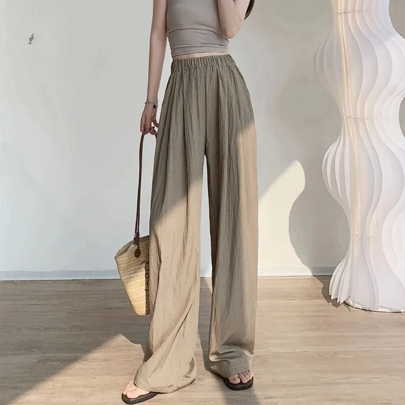 Summer Ice Silk Wide Leg Pants High Waist Casual Style