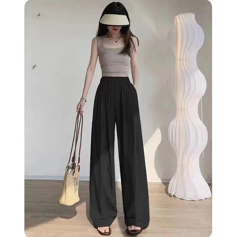 Summer Ice Silk Wide Leg Pants High Waist Casual Style