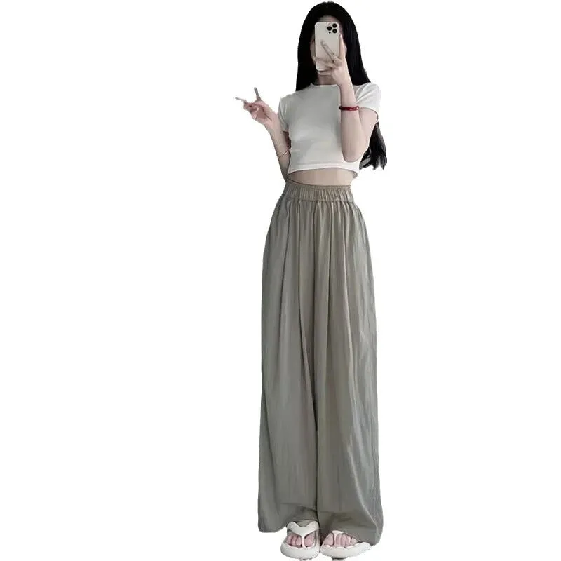 Summer Ice Silk Wide Leg Pants High Waist Casual Style