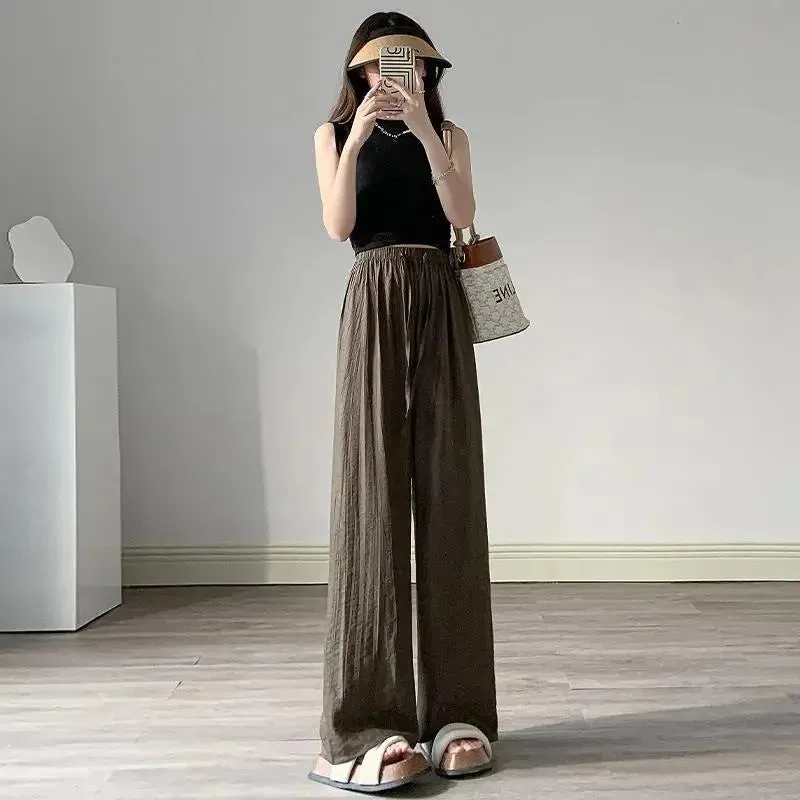 Summer Ice Silk Wide Leg Pants High Waist Casual Style