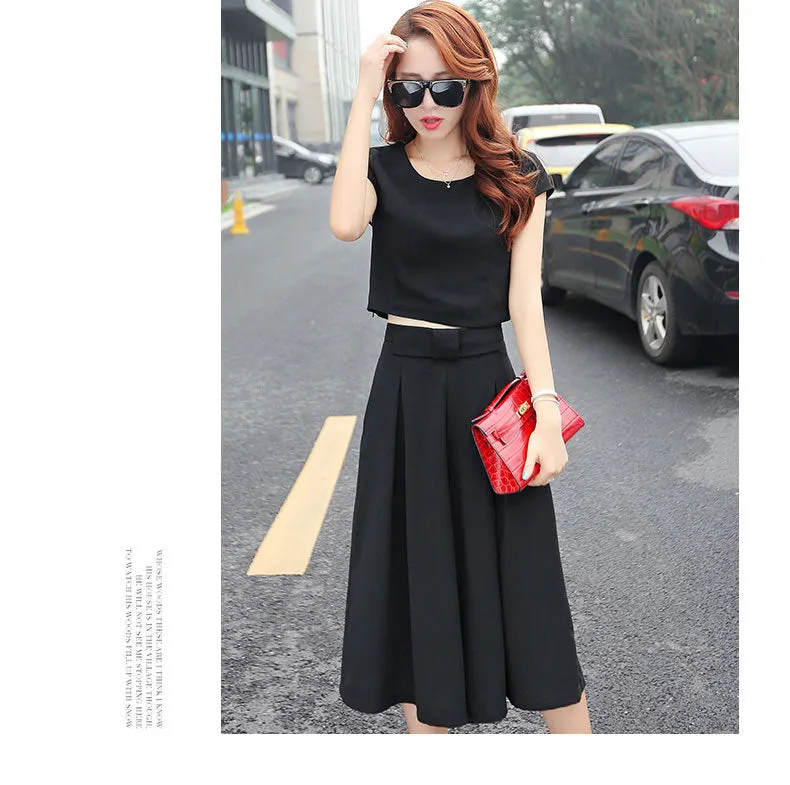 Summer Plus Size Women Two-Piece Sets Wide Leg Pants Dress