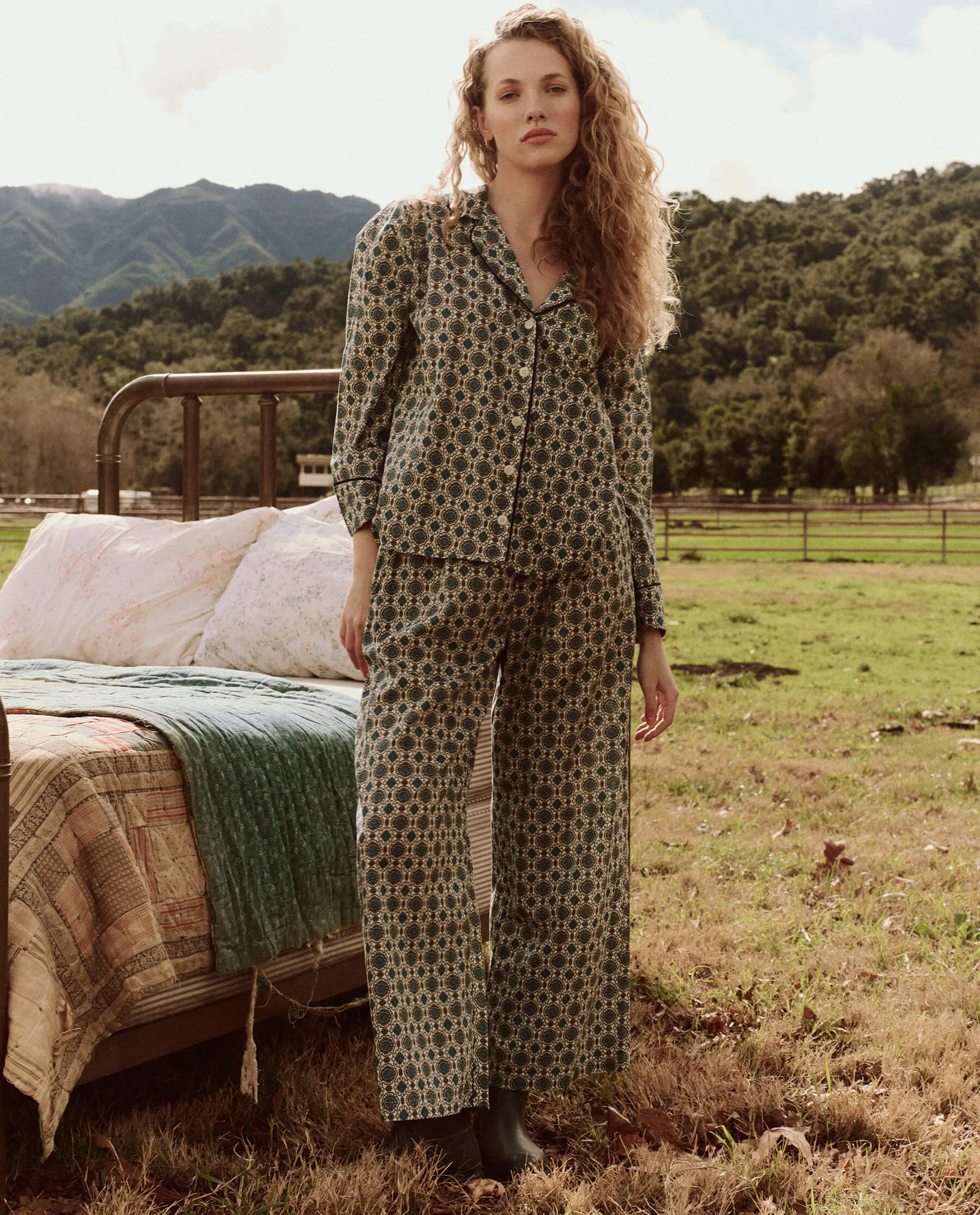 The Smocked Sleep Pant. -- Geo Medallion Print