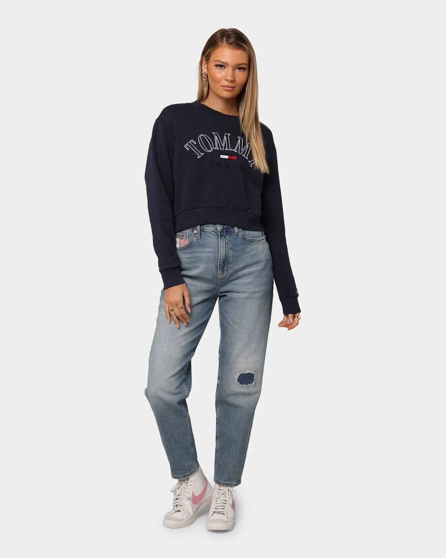 Tommy Jeans Women's Crop College Logo Sweatshirt Twilight Navy